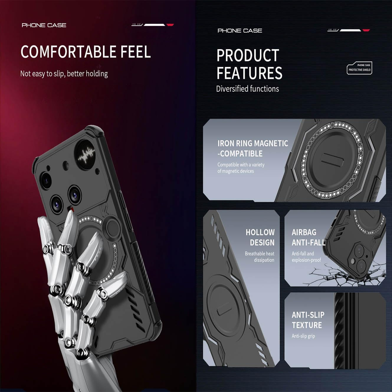 YUECXIN Magnetic Case for Nothing Phone (3) Compatible with Magsafe, Military Grade Shockproof Protective Case, Hard PC and Flexible TPU Bumper Mobile Phone Case. Black image number 1