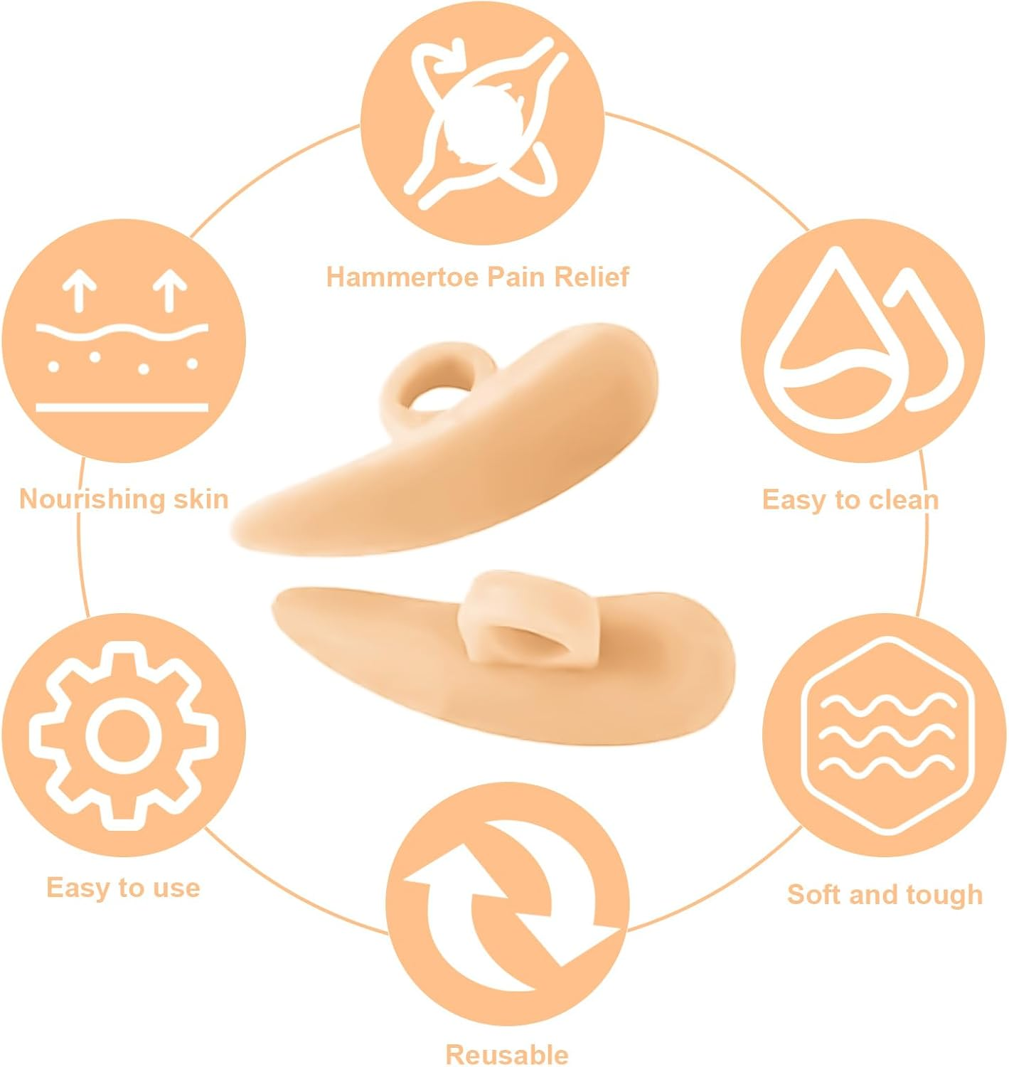 6 Pieces Hammer Toe Cushion & Toe Separators - Gel Pads Corrector & Straightener for Curled, Curved, Claw & Mallet Toe Relief - Right & Left Gel Support Crest Cushion with Toe Spacers (Beige) image number 4