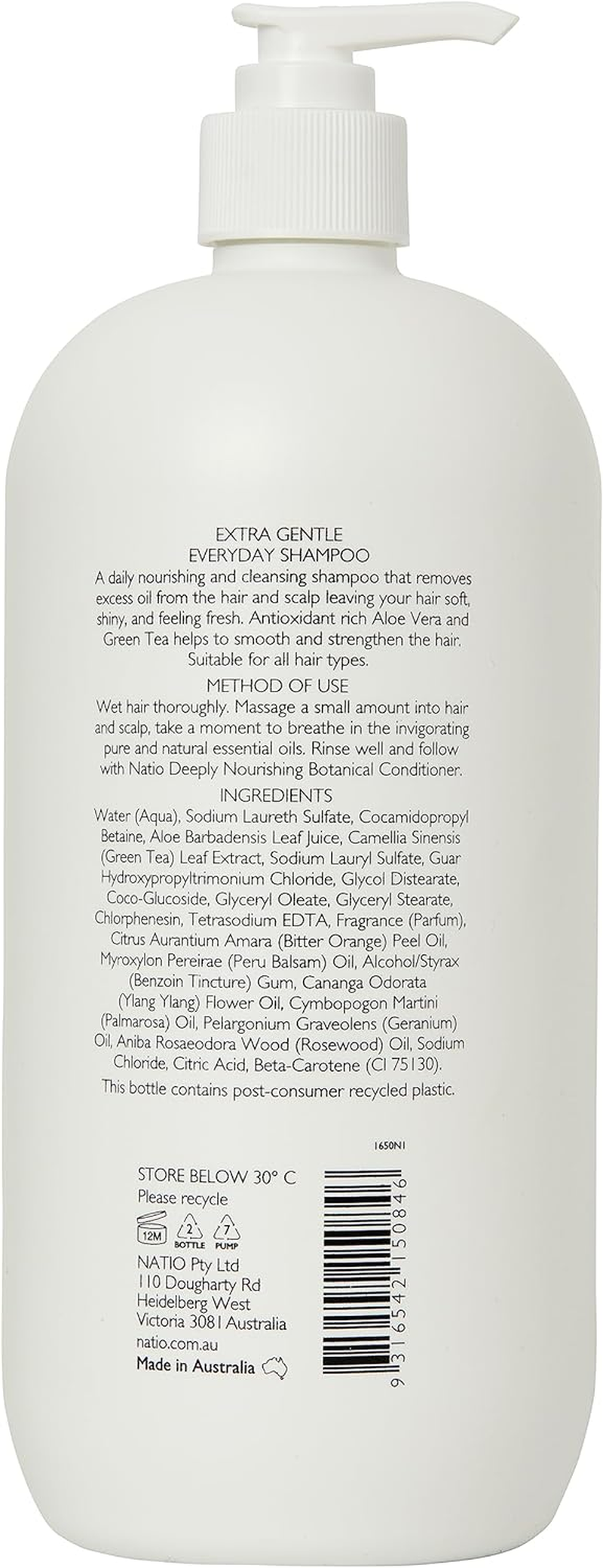 Natio Australia Aromatherapy Extra Gentle Everyday Shampoo 1000Ml/1L - Daily Nourishing & Cleansing Shampoo - Removes Excess Oil from Scalp - Aloe Vera & Green Tea - Suitable for All Hair Types - Vegan Friendly - Made in Australia image number 6