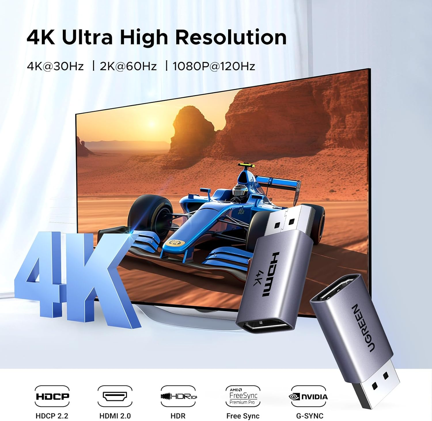 UGREEN 2-Pack 4K Displayport 1.2 to HDMI 2.0 Adapter Unidirectional Male to Female Converter Aluminum Compatible with Desktop, Laptop, Monitor, HDTV, AMD, NVIDIA