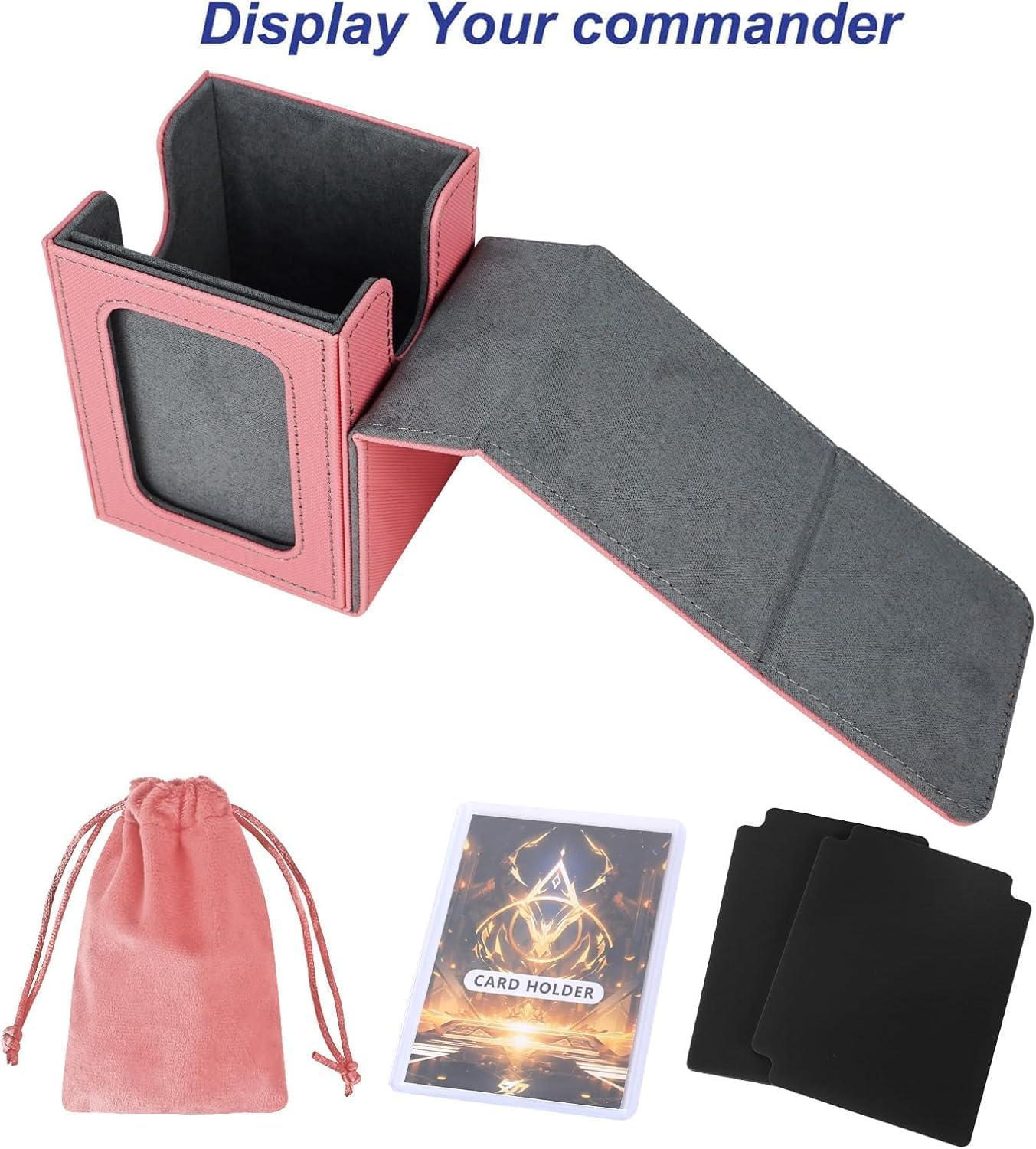 MTG Deck Box for Commander Display,Card Deck Box Fits 100 Double Sleeved Cards, Magic Commander TCG Card Storage Box with 2 Dividers,Drawstring Bag and 1 Toploader(Pink/Grey) - Purple Purple image number 2