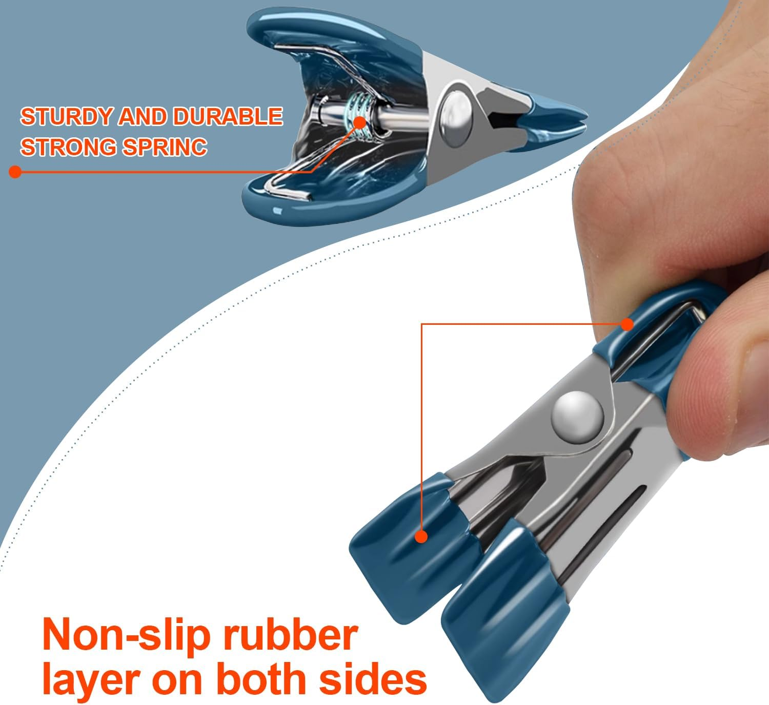 H HOME-MART 48 Pack Heavy Duty Clothes Pins - 2.17" Stainless Steel Metal Clips with Rubber Grips, Multi-Use Chip/Bag Clips for Laundry, Photo Drying, Food Storage, Clothesline & Kitchen (48 Count) image number 6