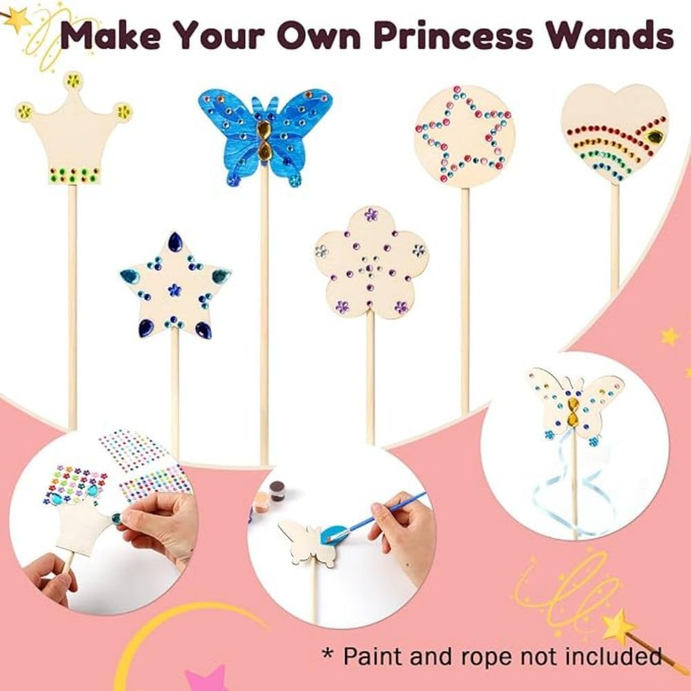 Princess Fairy Wand Kit - DIY Magical Crafts with Wooden Wands, Gem Stickers, Moon and Butterfly Designs - Make Your Own Princess Wand for Girls image number 2