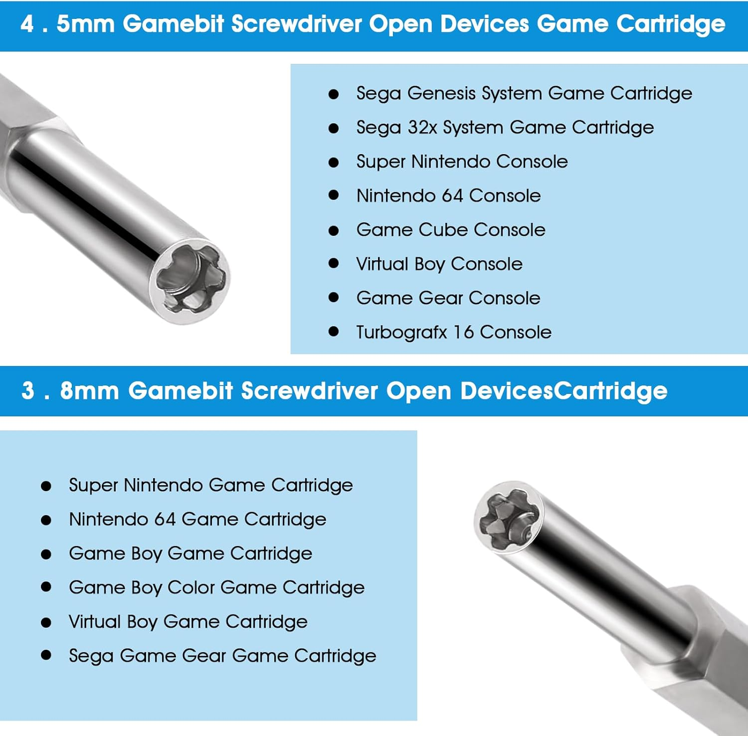 Gamebit Screwdriver 4.5 Mm and 3.8 Mm, Double-Ended Gamebit Screwdriver Set, Safety Screwdriver for Repair SNES, NES, N64, Gameboy, Magnetic Screwdriver (Blue) - Orange image number 5