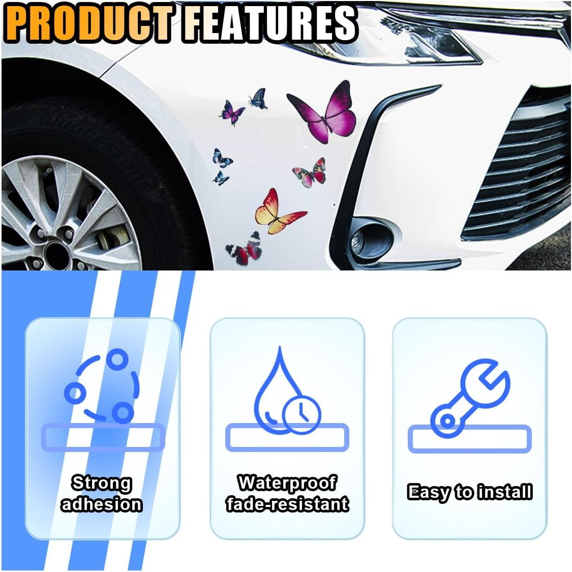 Butterfly Vinyl Car Sticker Decals, Waterproof Car Bumper Stickers, Butterflies Cars Decals Insect Scratch Cover for Automotive, Motorcycle, Helmet, Home Decor, Wall, Window (Type A) image number 2