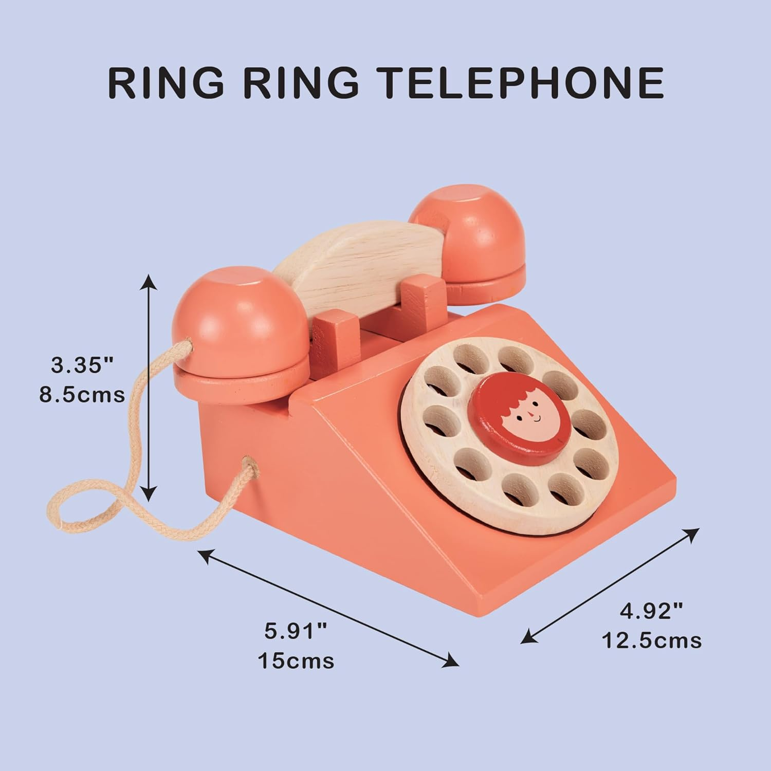 Mentari Ring Telephone Classic Wooden Toy with Removable Receiver and Finger Dial image number 1