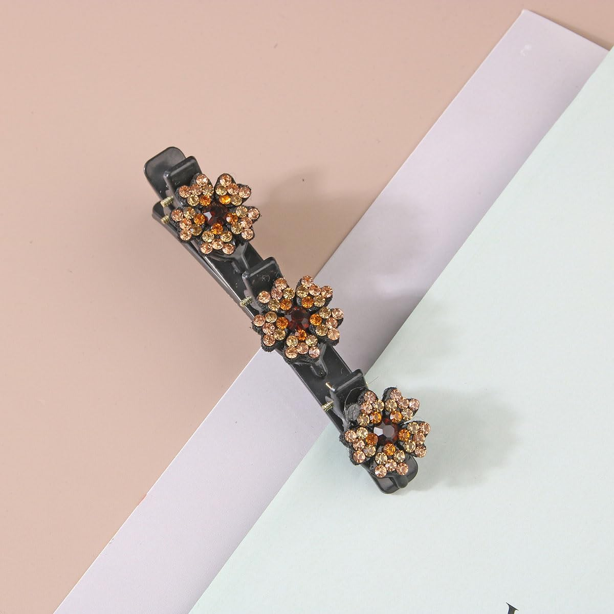 Pack of 4 Women'S Hair Clips, Crystal Hair Clips, Braided Rhinestone Hair Clips, Double Layer Hair Clips with 3 Small Clips for Women and Girls, Daily, Party, Wedding (Colour3) image number 2