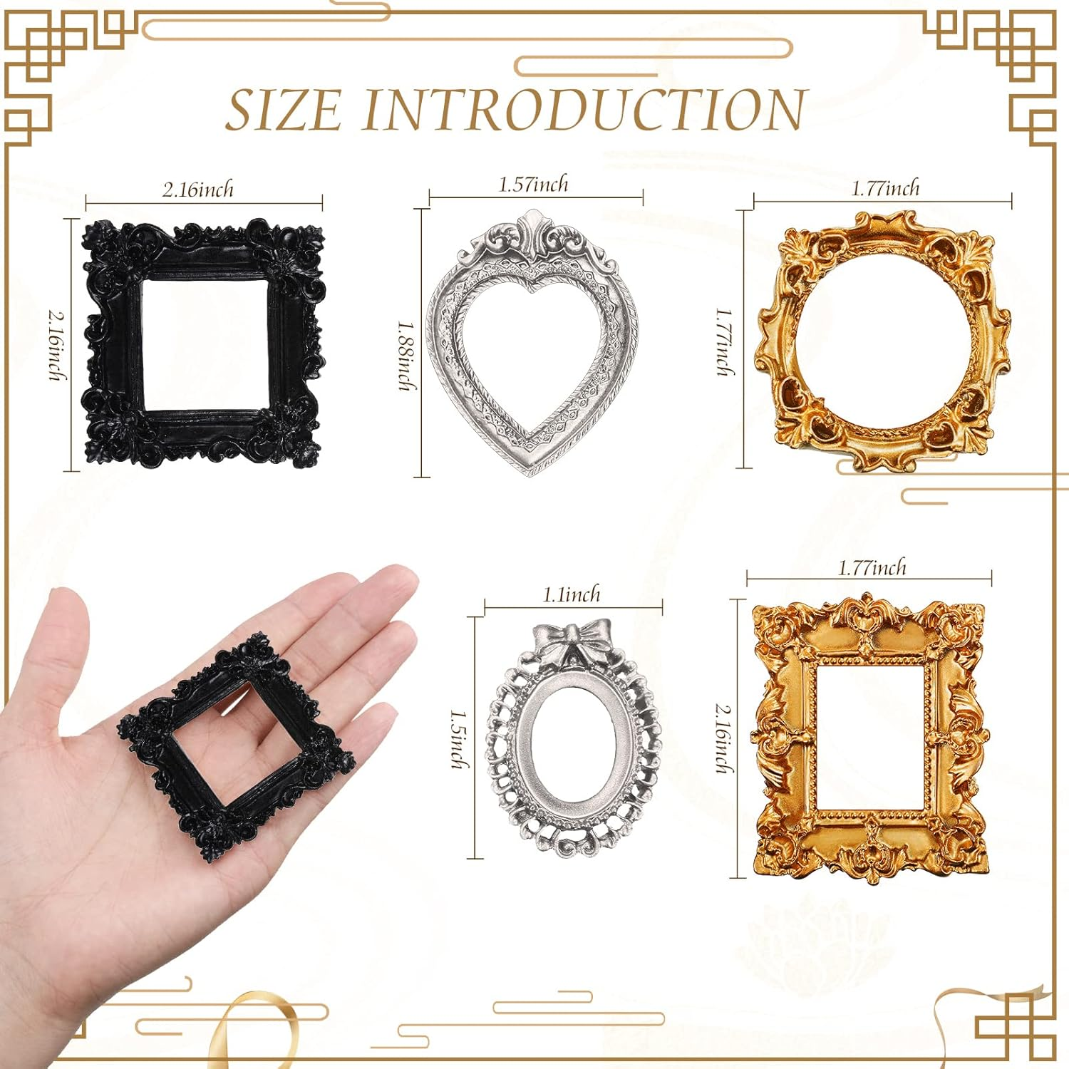 Vicenpal 25 Pcs Vintage Resin Picture Frame Antique Photo Resin Frame Mini Resin Jewelry Display Frame Photography Photo Frame DIY Small Photo Frame for Photo Home Decoration (Black,Gold,Silver) - 40, Black image number 4