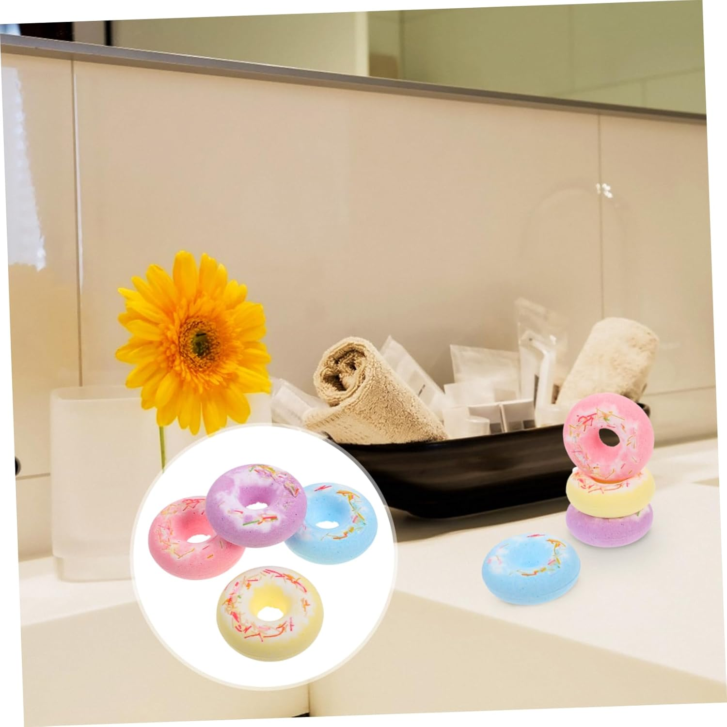 OSOLADY 4Pcs Doughnut Shape Bath Set Bath Salt for Skin Moisturizing and Exfoliation Random Colors for Home Travel and Hotel Use image number 6