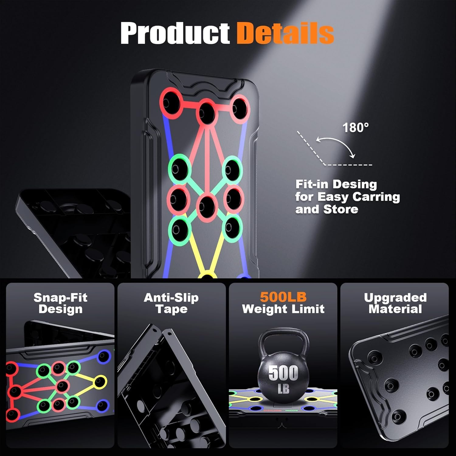 DULCE DOM Push up Board - Foldable 10-In-1 Push up Bar with Resistance Bands, Portable Multi-Function Home Gym Equipment for Strength Training image number 1