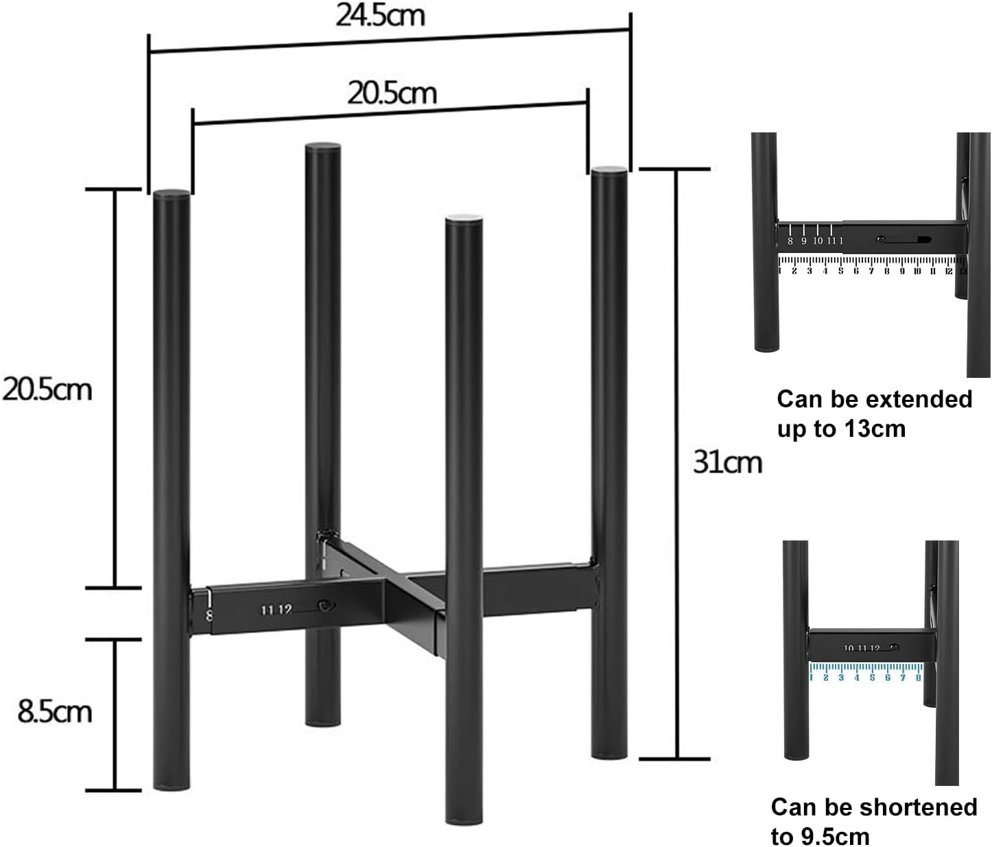 NOAEOU Adjustable Plant Stand Extends from 20Cm to 30 Cm, Floor Plant Stand, Small Telescopic Flower Pot Stand (Black) image number 6