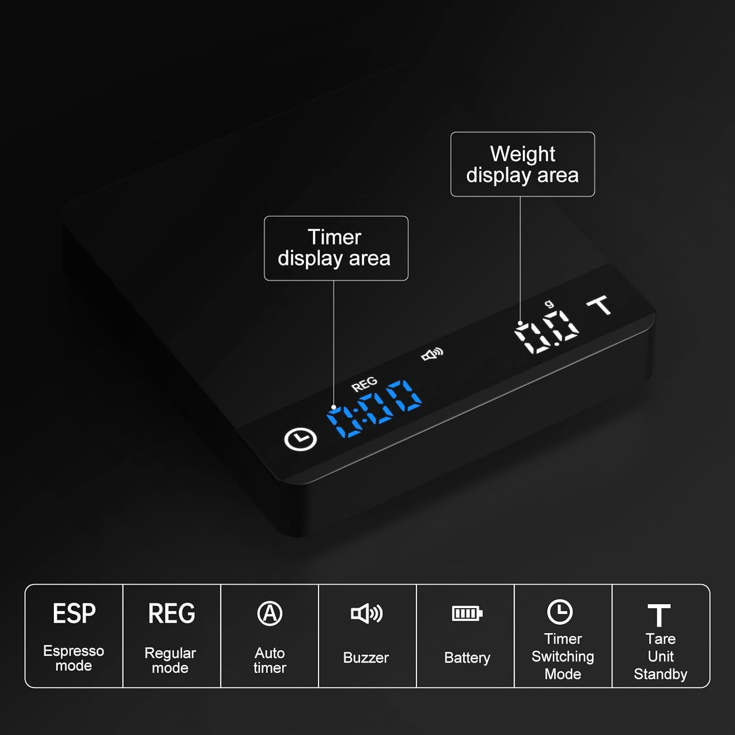 Mini Coffee Scale with Timer, Espresso Scale with Auto Timing, 3 Mode for Espresso Machine and Pour Over, 2Kg/0.1G High Precision Scale, Anodized Aluminum Body with LED Display, Rechargeable image number 6