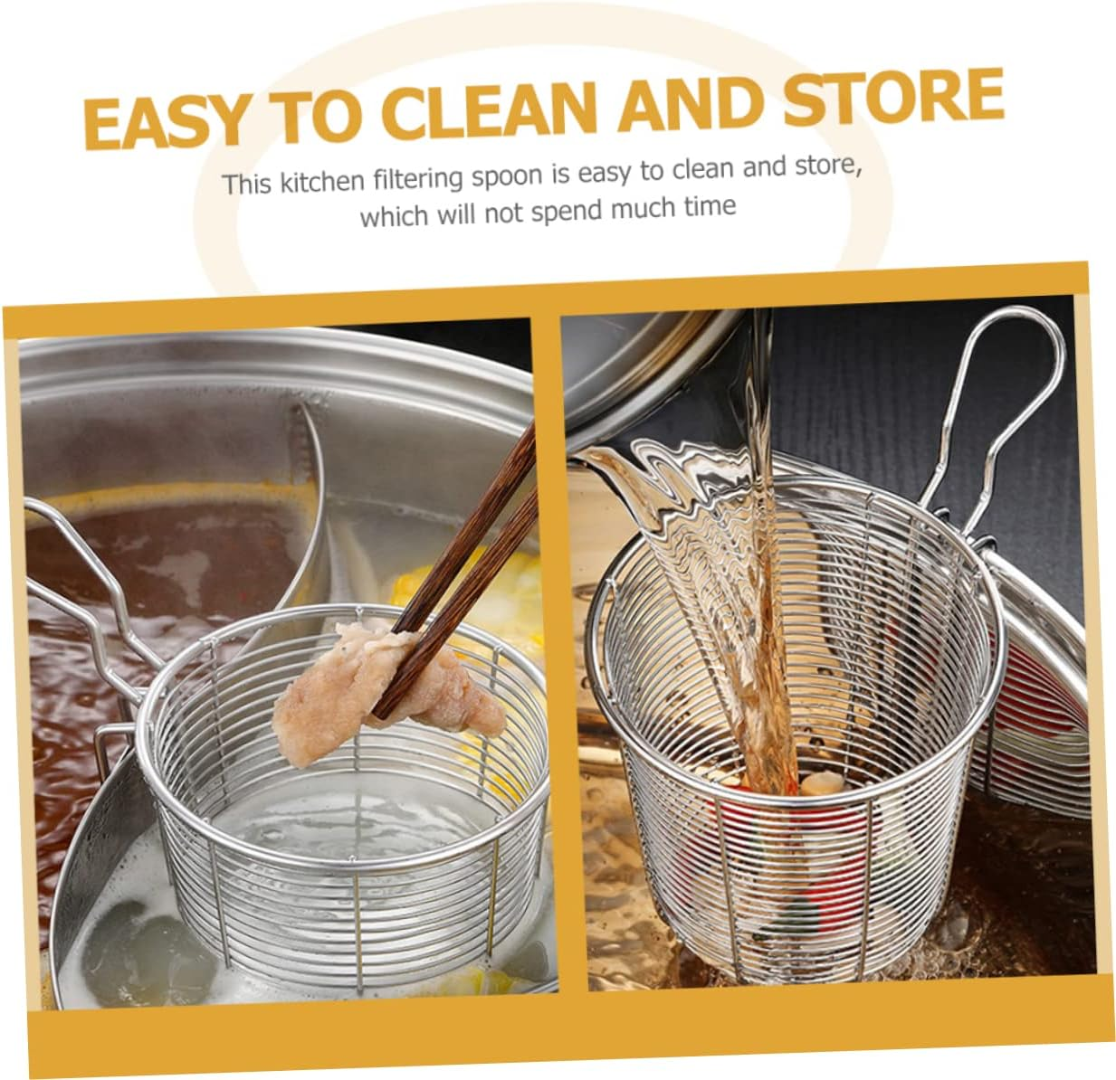 Operitacx Mesh Pasta Basket Stainless Steel Mesh Spider Strainer for Pasta Ramen Noodles Dumpling Deep Fried Food image number 2