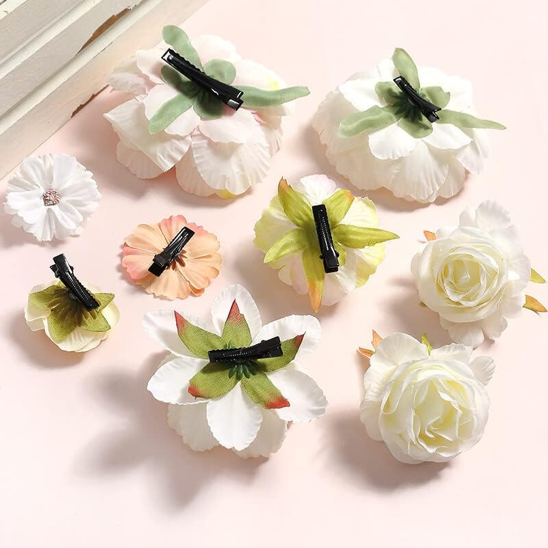 12 Pieces Multicoloured Bohemian Flower Hair Clips Rose Hair Barrettes Artificial Hair Flower Clip Boho Bridal Claw Clip Hair Pin Hair Accessories for Girls and Women image number 4