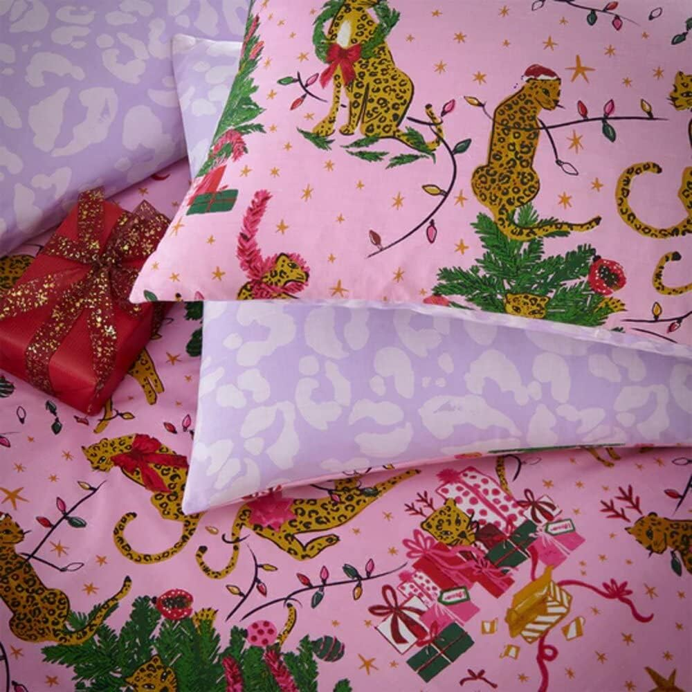 Furn. Purrfect Christmas Duvet Cover Set - Super King - Pink/Lilac image number 1