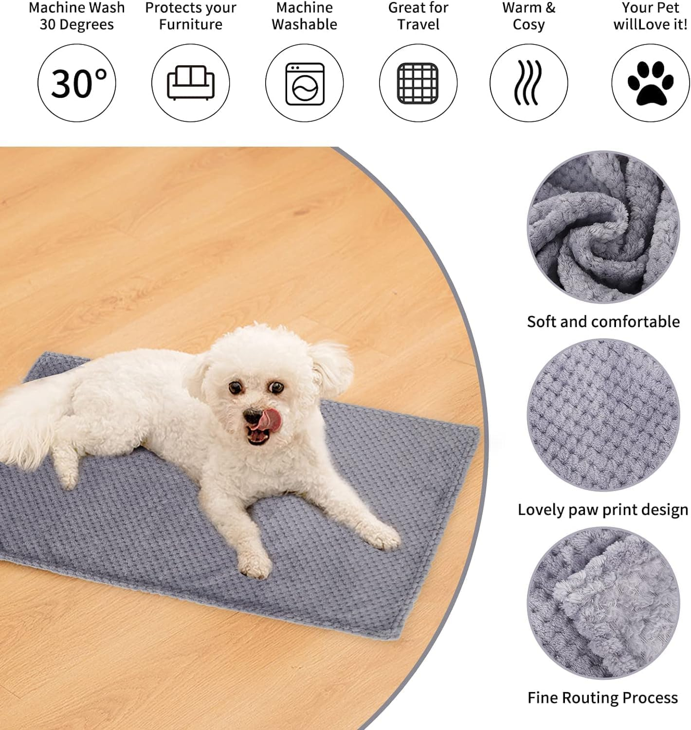 Fluffy Dog Blanket 3 Pcs Flannel 45X65Cm Washable Cat Soft and Warm Pet Blankets for Rabbits Dogs Small, Sofa, Car, Travel, Keep Pets (Khaki, White, Grey) image number 1
