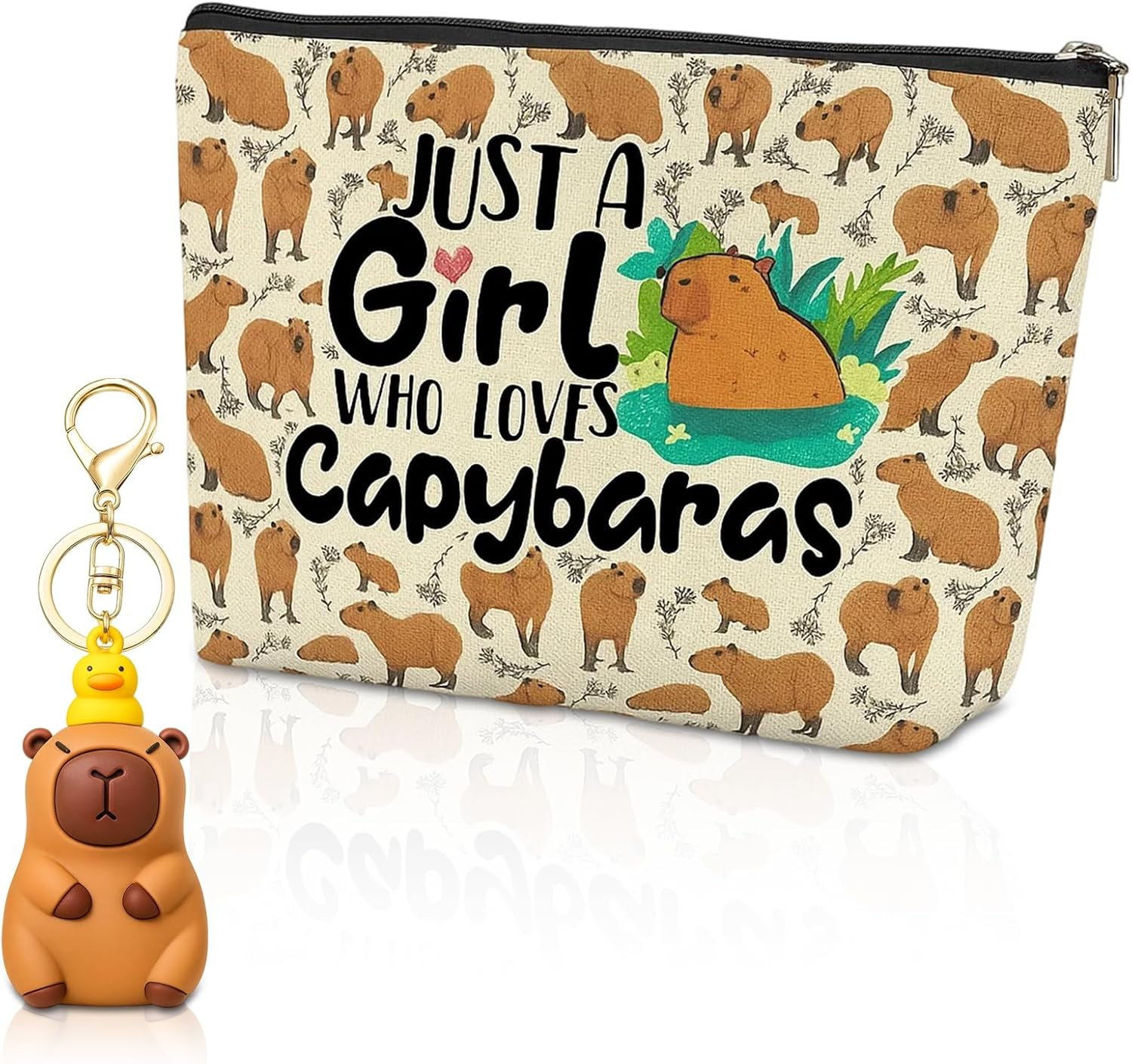 Capybara Make-Up Bag with Key Ring, Capybara Backpack, Cute Capybara Set for Travel and Everyday Life, Loved by Boys Women and Dolphin Lovers image number 3