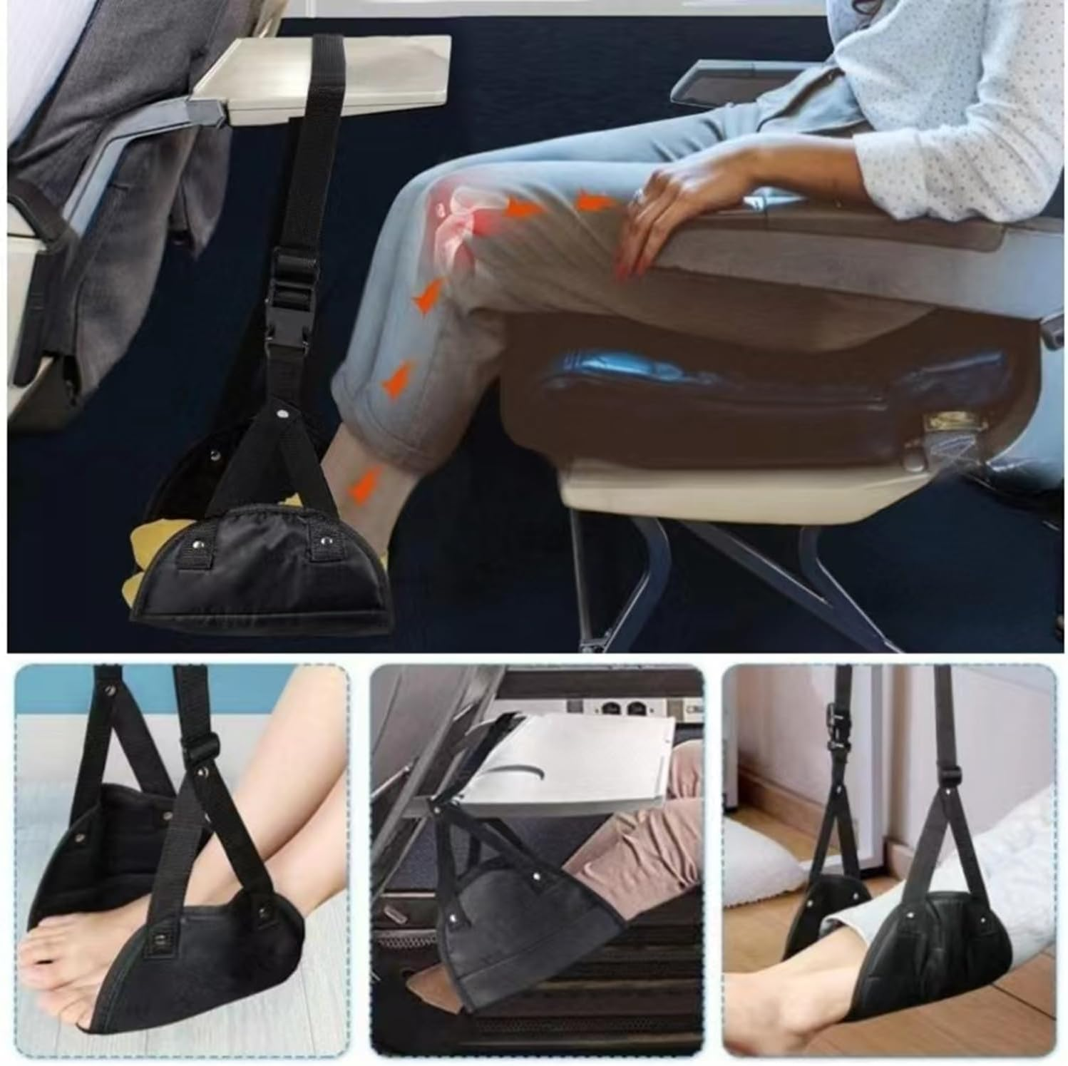 Foot Rest Cushion, Travel Foot Rest Adjustable Height, Prevent Swelling and Soreness, Provides Relaxation and Comfort, for Plane/Train/Bus/Office（Black） image number 2