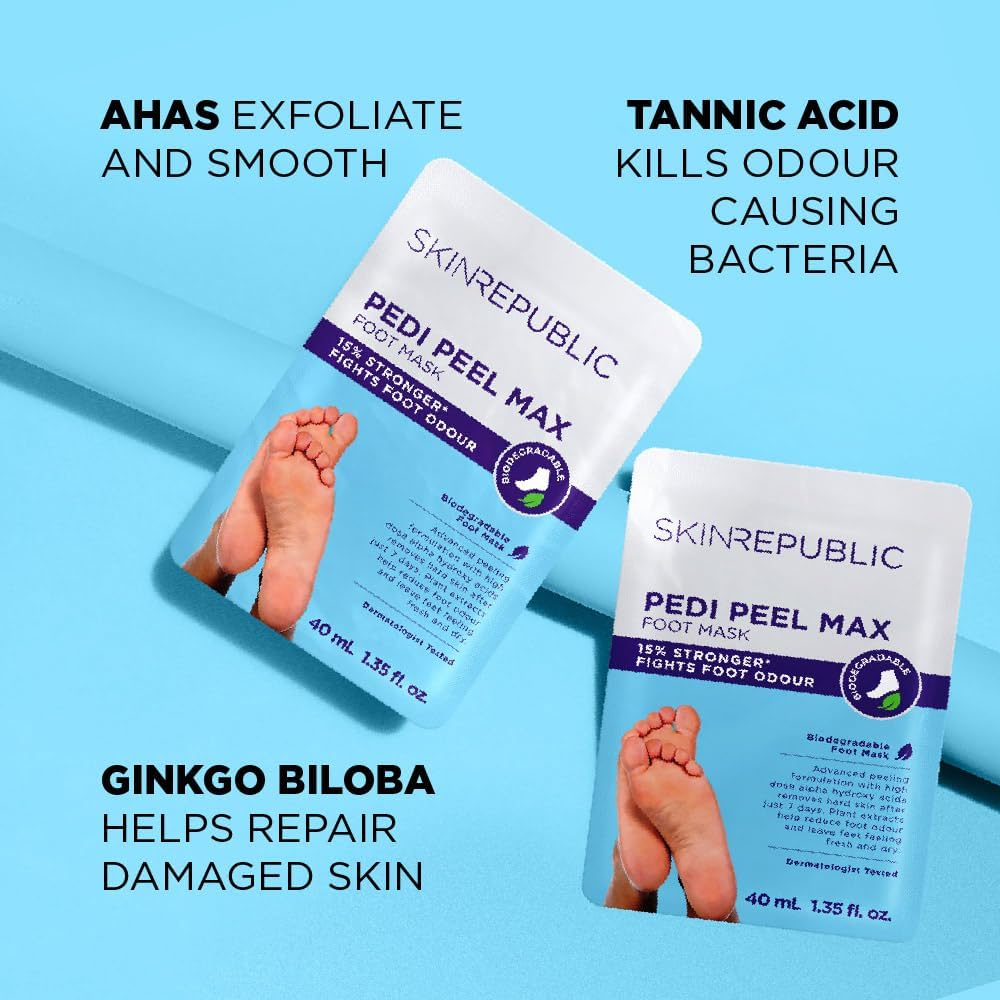 Skin Republic Pedi Foot Peel Max | 15% Stronger Acids for Removing Severely Dry Skin & Cracked Heels | Effectively Eliminates Foot Odour (Pack of 1) image number 3