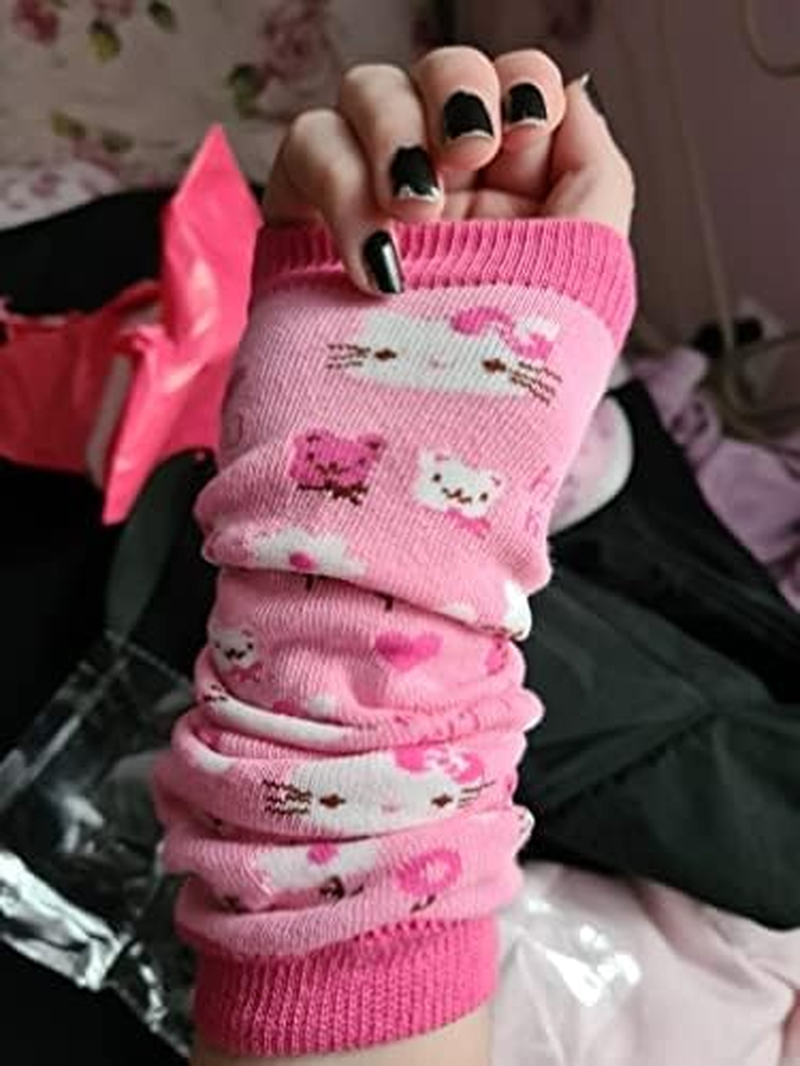 Y2K Gothic Arm Cover Pink KT Cat Arm Warmer Punk Cute Knitted Arm Sleeves Fingerless Gloves for Women Egirl image number 1