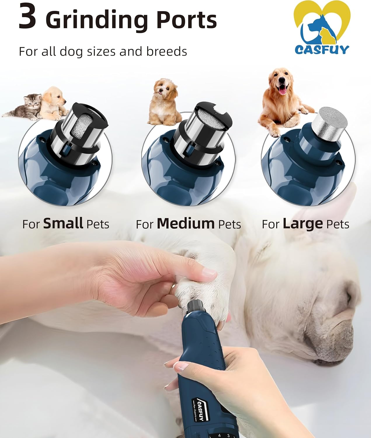 Casfuy Dog Claw Grinder - (45Db) 6 Speed Pet Claw Grinder with 2 LED Lights for Large, Medium and Small Dogs and Cats, Electric Dog Claw Cutter with Dust Cap image number 1