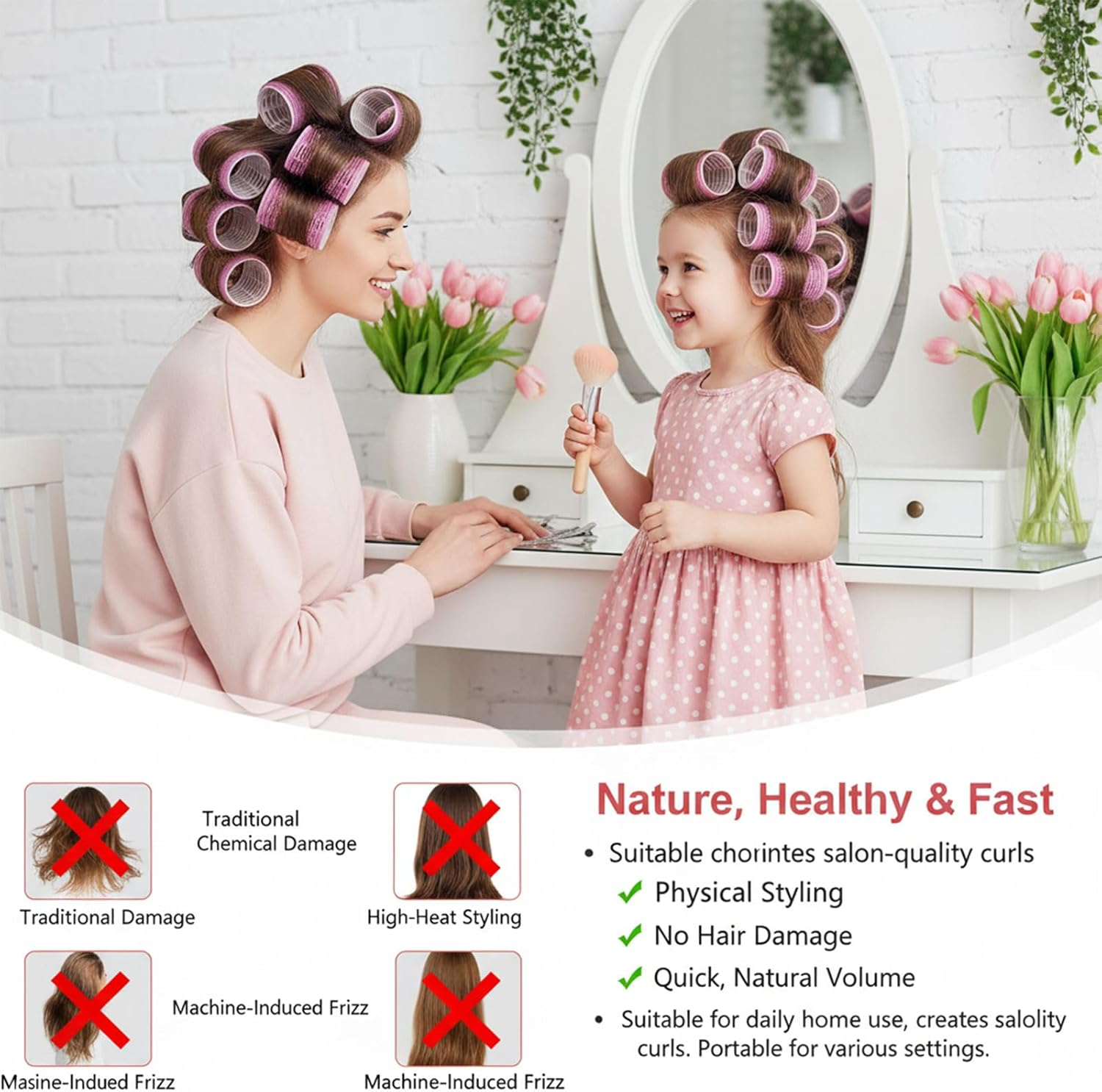 30PCS Thermal Hair Rollers Set with Clips &ndash; Jumbo Self-Grip Rollers (64Mm, 48Mm, 36Mm) for Long, Medium, Short Hair Volume & Salon Styling &ndash; Geiwogwc (Light Purple, Medium) - Black image number 4