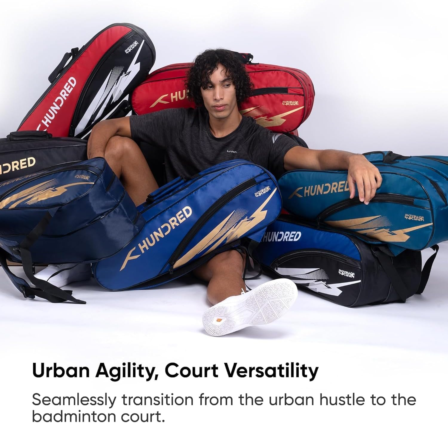 HUNDRED Cosmogear Badminton Kit-Bag | Color: Teal Blue | Size: Large | Unisex | Material: Polyester | Double Zipper Bag with Front Zipper Pocket image number 6