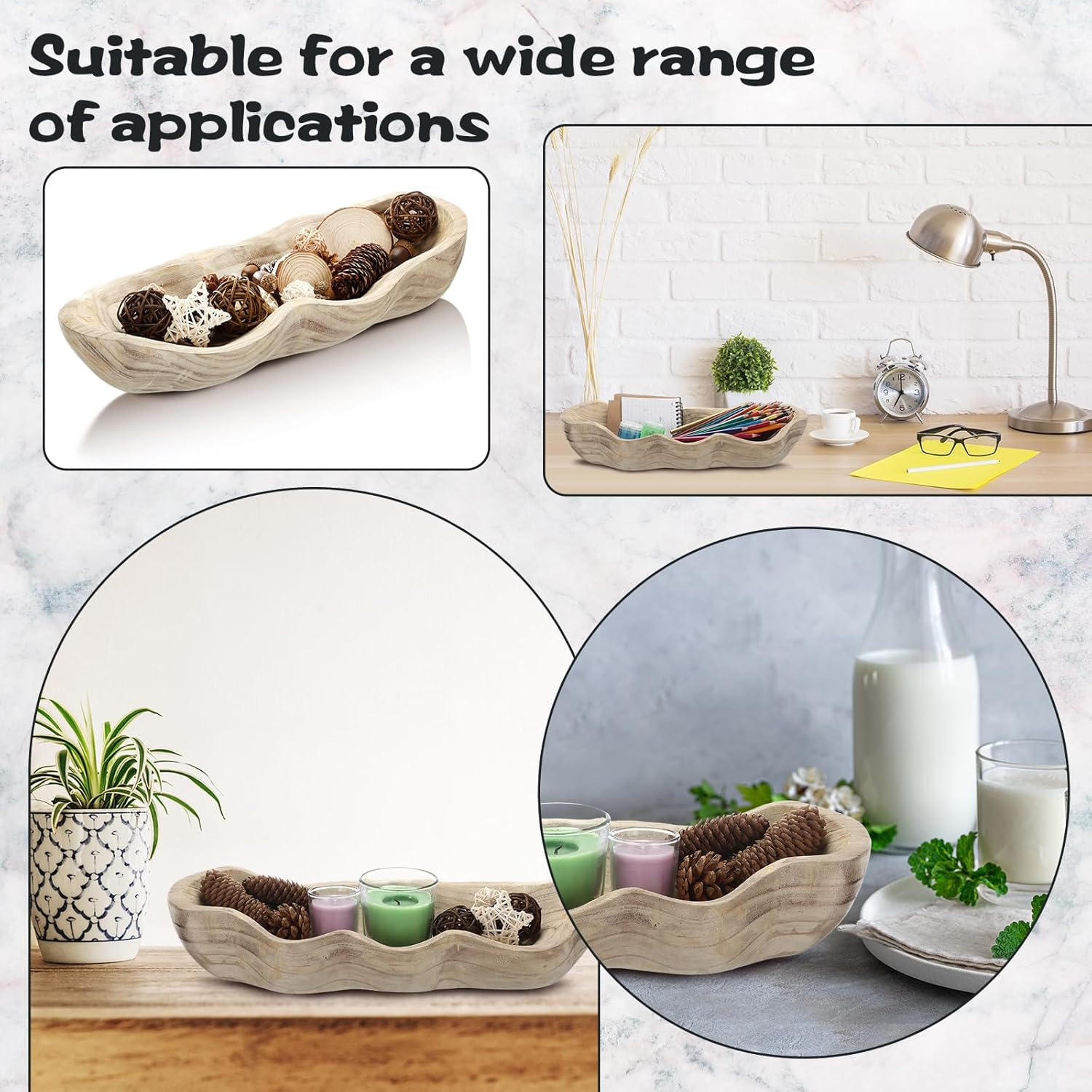 Nuogo 1 Pack 16 Inch Wavy Live Edge Dough Bowl Large Size Wood Rustic Dough Bowl Decorative for DIY Farmhouse Home Supplies Kitchen Decoration(Light Color) image number 4