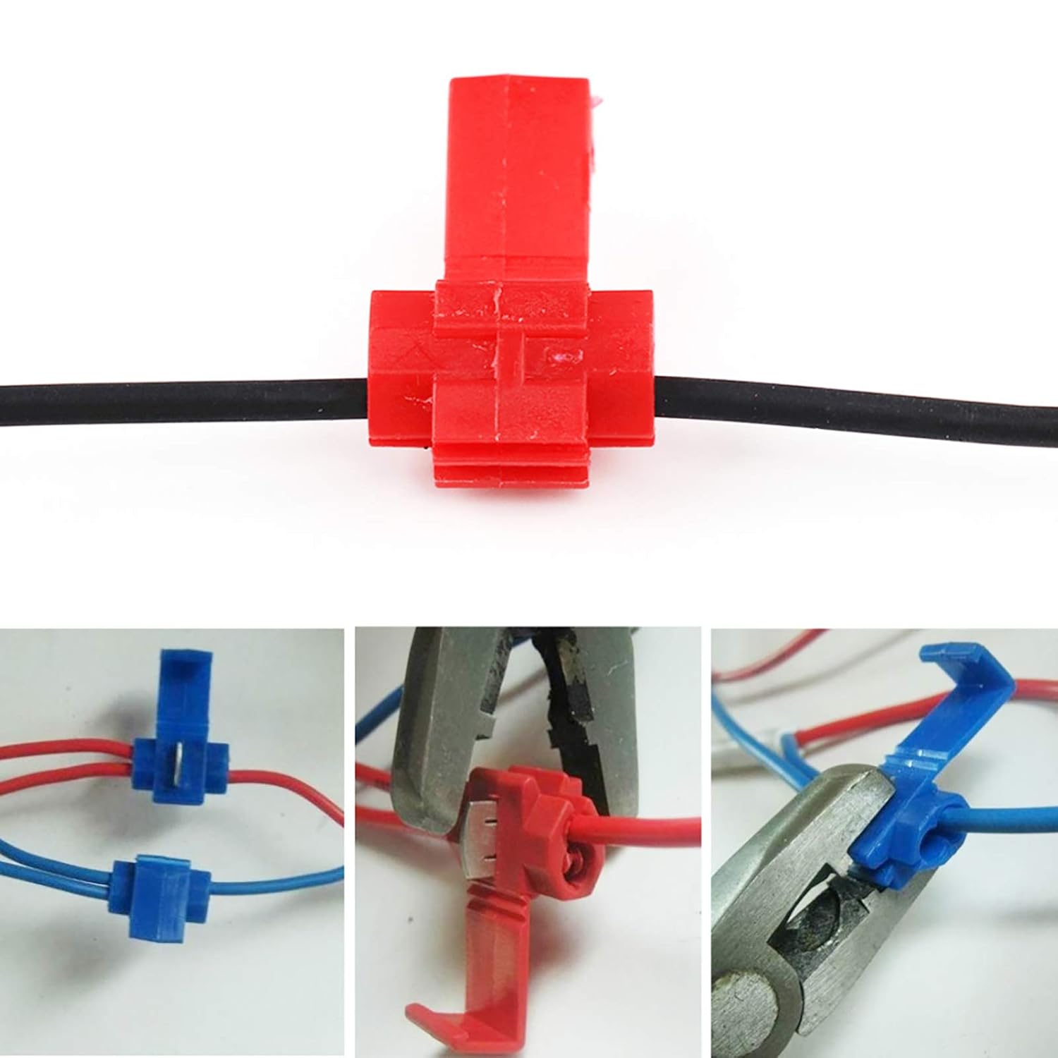 50Pcs Quick Splice Connectors Lock Wire Electrical Cable Connectors Quick Splice Terminals Crimp Red/Yellow/Blue - Blue image number 3