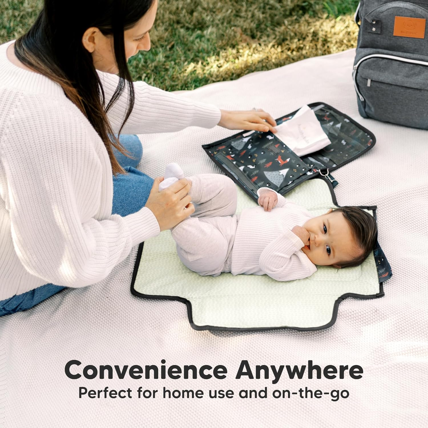 Keababies Portable Diaper Changing Pad - Large Waterproof Baby Changing Mat, Compact Travel Diaper Clutch, Functional Pockets Fit Newborn Essentials, Wipeable & Padded Baby Changer (Acacia) image number 5