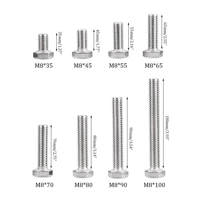 4Pcs M8 X 35Mm Stainless Steel Bolt Kit - Hex Head Screws with Nuts & Washers for Bike/Motorcycle/Garden DIY Repairs, Fully Threaded Rust-Resistant Hardware Set image number 6