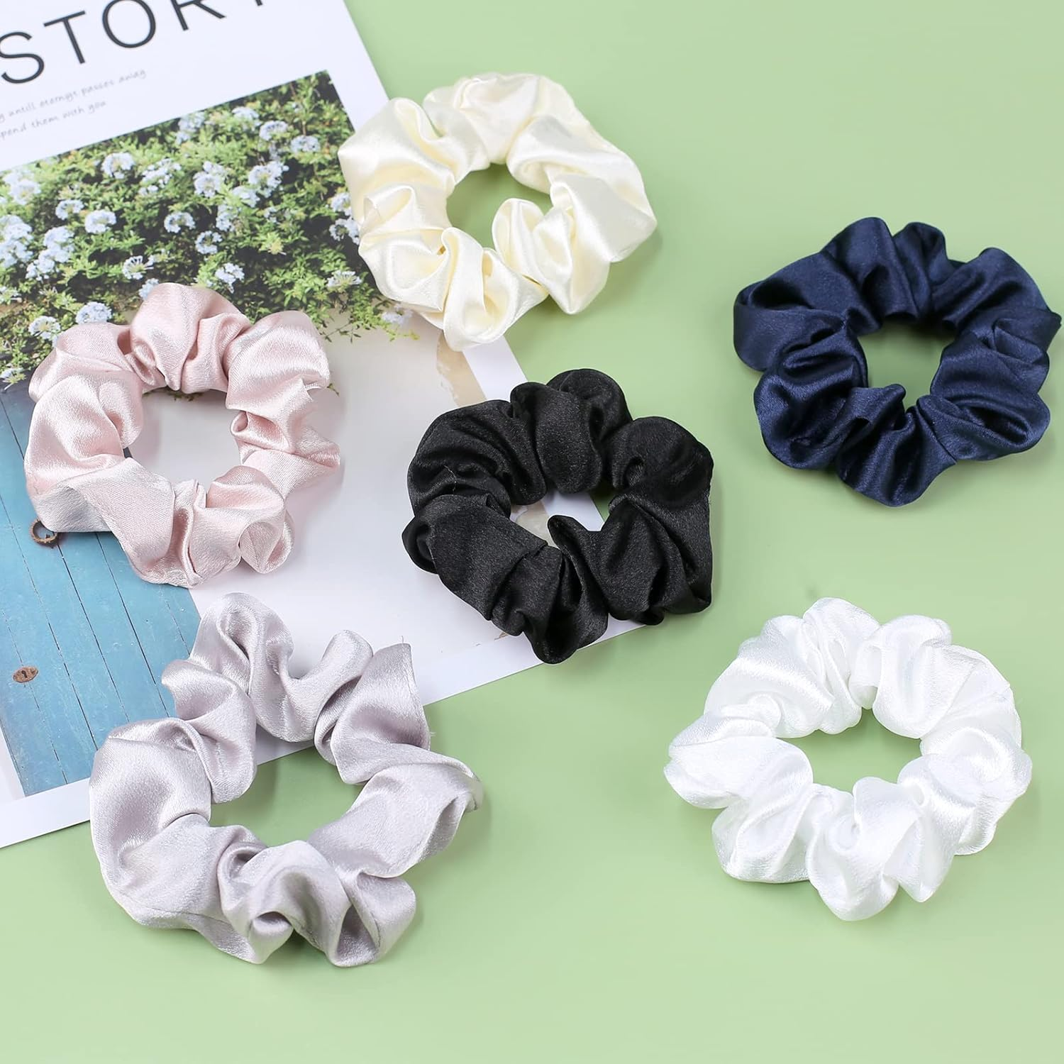 VENUSTE Scrunchies for Women, Premium Satin Softer than Silk, Bobbles Hair Bands for Women'S Hair Accessories, 12 Pack (Neutral Colors) image number 6