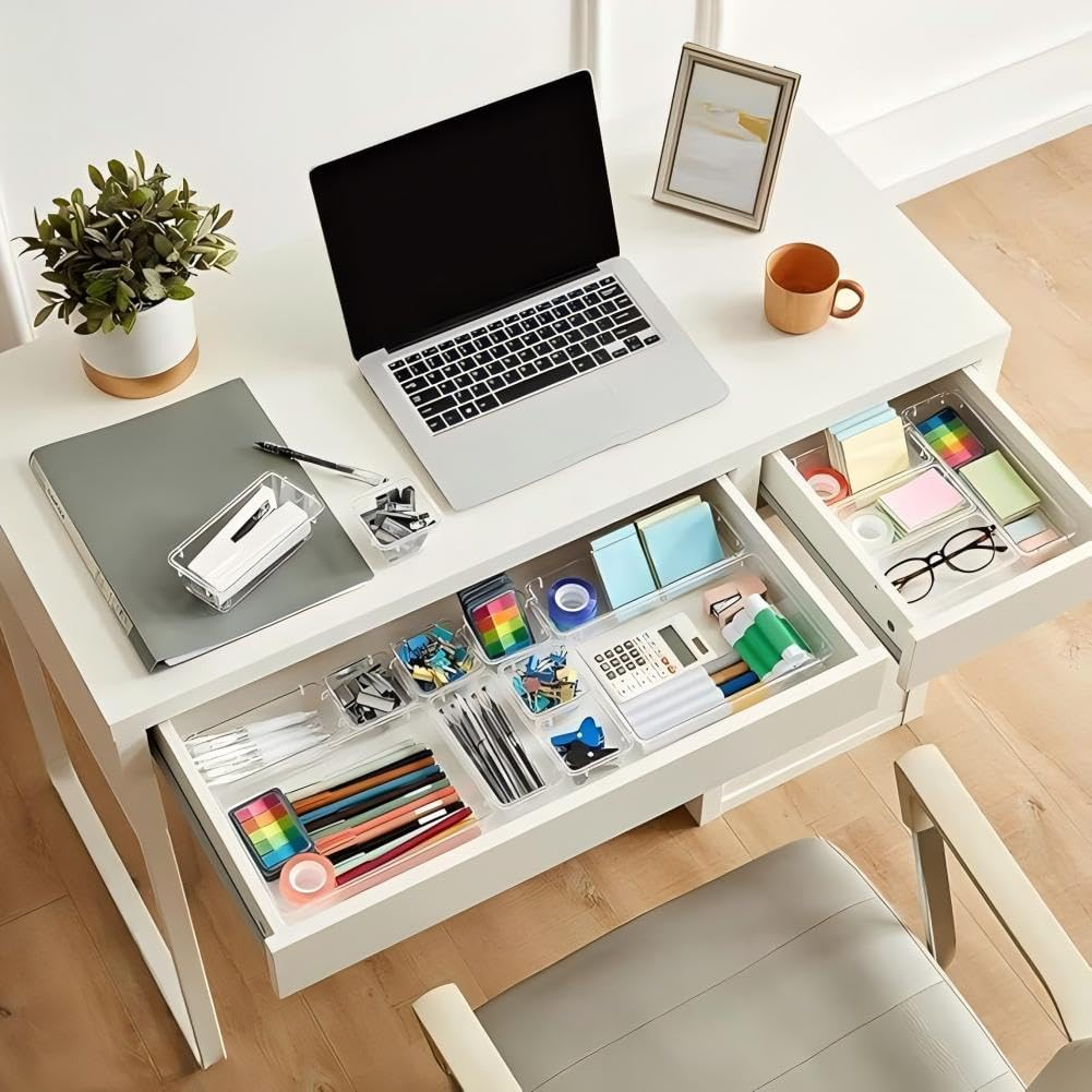 Clear Drawer Organizers 10Pcs,Plastic Versatile Bathroom and Vanity Drawer Organizer Trays,Tool Drawer Organizers Storage Bins for Makeup,Bedroom,Kitchen Gadgets Utensils and Office (10) image number 5