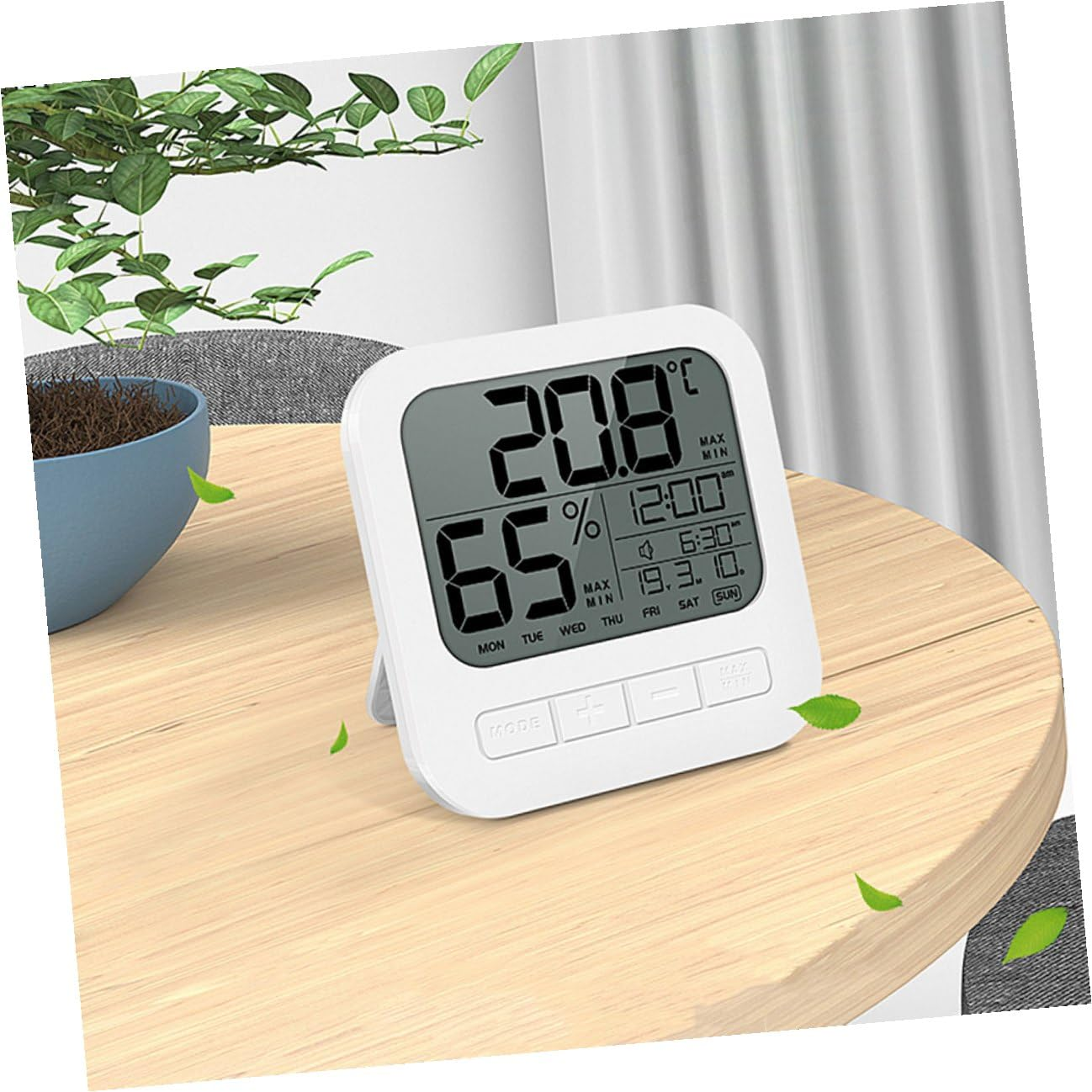 Digital Indoor Hygrometer Thermometer with LCD Display Low Power Consumption Temperature Humidity Monitor for Home Office Wall-Mount and Stand Options Records Daily Data
