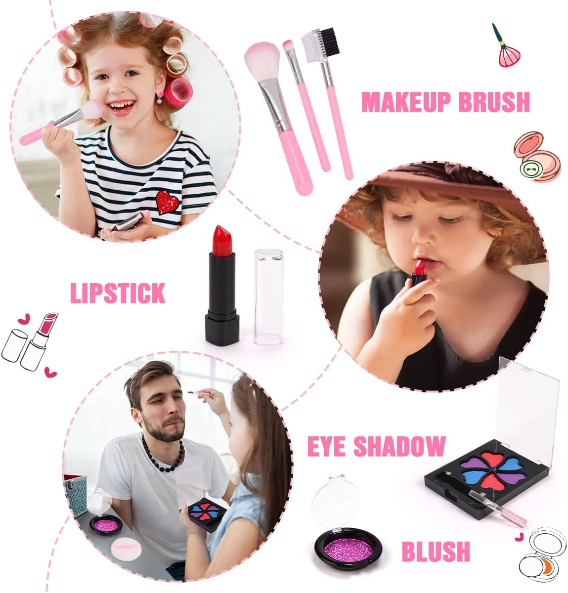 REMOKING 31 PCS Kids Makeup Toy Kit for Girls, Fake Makeup Set Toy W/Toddler Purse,Handbag, Toy Phone,Cosmetics Accessories,Pretend Play Beauty Set,Birthday Toy 3 4 5 6 7 8 Years Old Kids