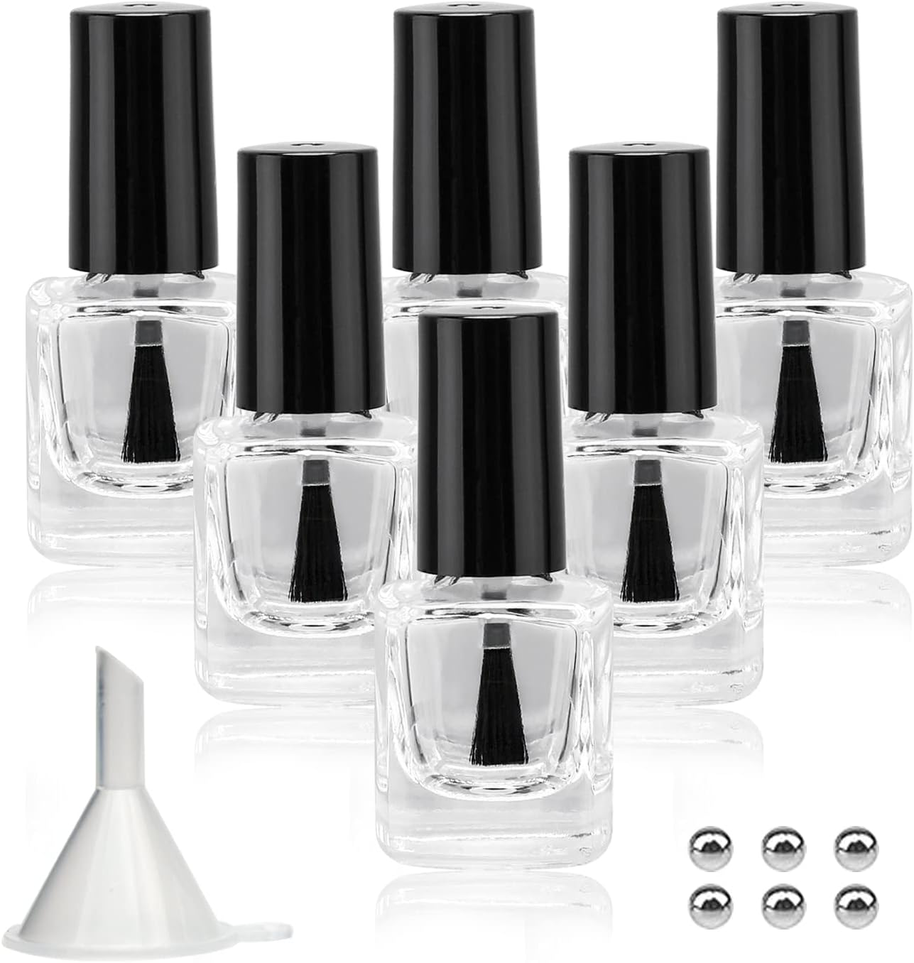 Agidea 6PCS Empty Nail Polish Bottles with Funnel, Empty Fingernail Polish Bottles Glass Rectangle with Brush & Mixing Balls Black (5ML) image number 4