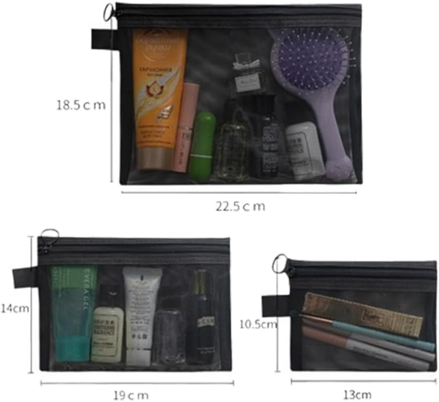 Mesh Zipper Pouch Bags 3 Pcs,Mesh Makeup Bag Cosmetic Pouches Waterproof Travel Organizer Bags for Women Toiletries Purse Office Home Organization Pouches image number 4