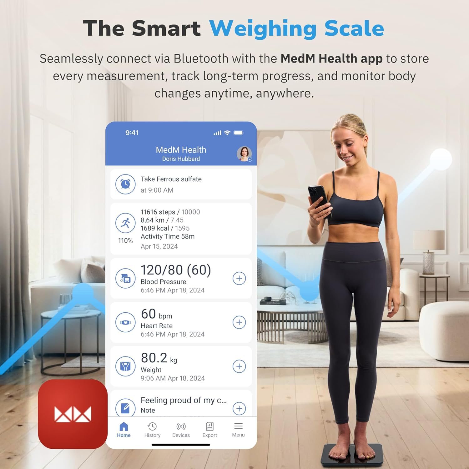 Origin Medical Digital Bathroom Scales &ndash; Premium Glass Design, High-Precision Sensors & Bluetooth Connectivity for Accurate Weight Tracking image number 4