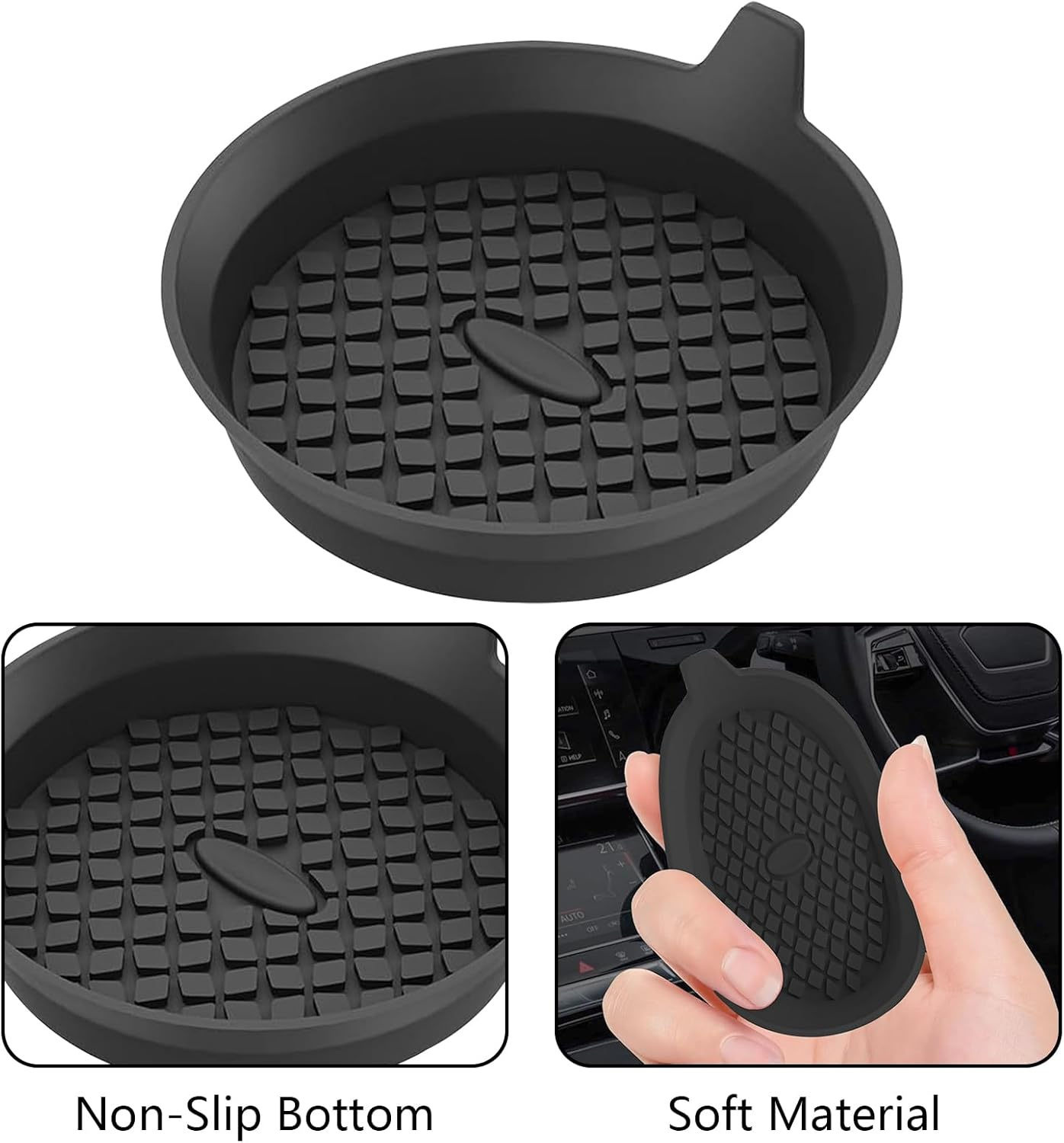 4 Pcs Car Cup Holder Coasters, Universal Non-Slip Silicone Coasters, Recessed Automotive Cup Holder Inserts, Waterproof Auto Cup Mats (Black) image number 6