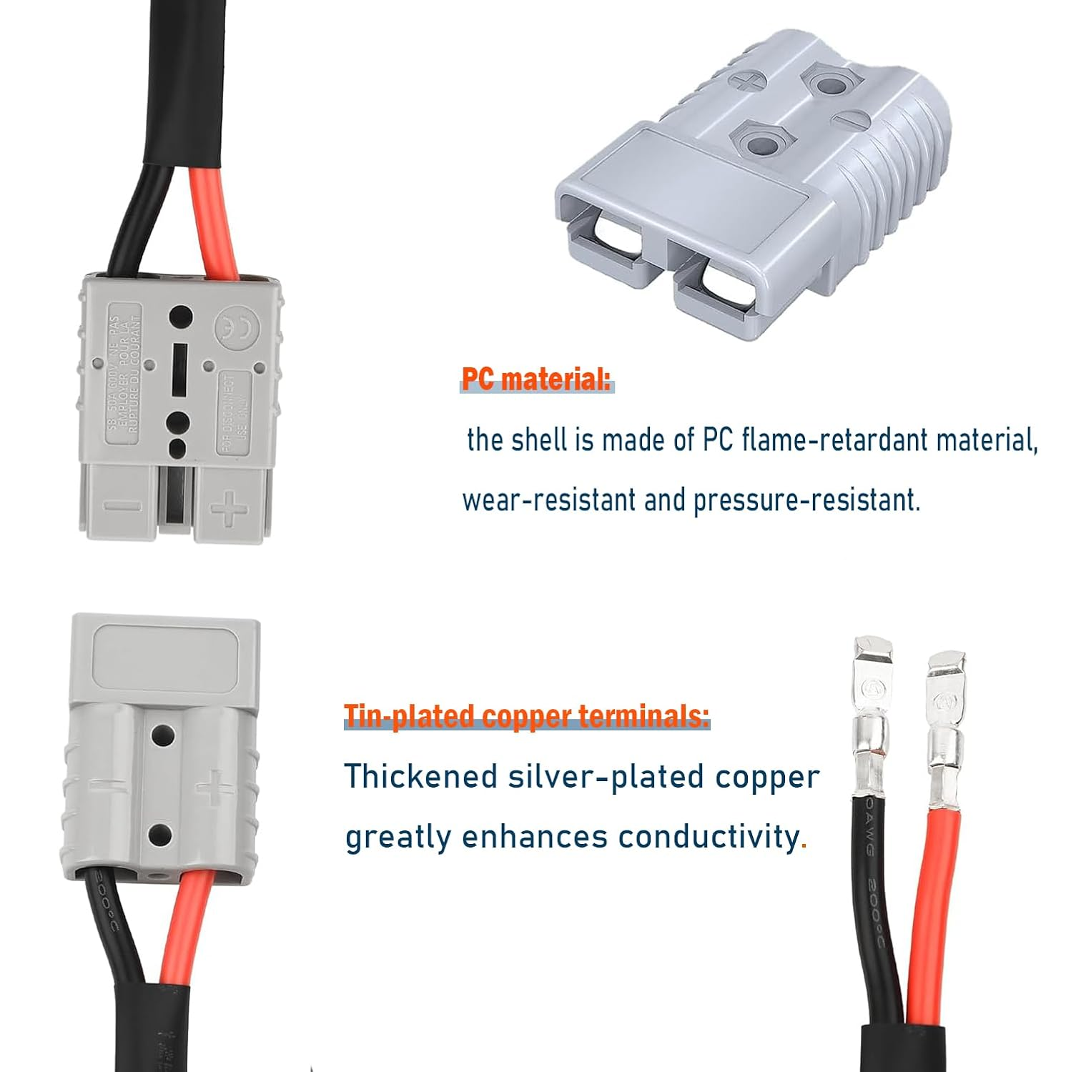 SILHOL 50 Amp Anderson Double Y Splitter Cable, 300Mm1 to 2 Anderson Plug Connector Double Y Adapter, 10 AWG 6Mm Battery Cable for Car, Truck, RV, Trailer, Winch, Forklift, Solar and Wind Systems image number 4