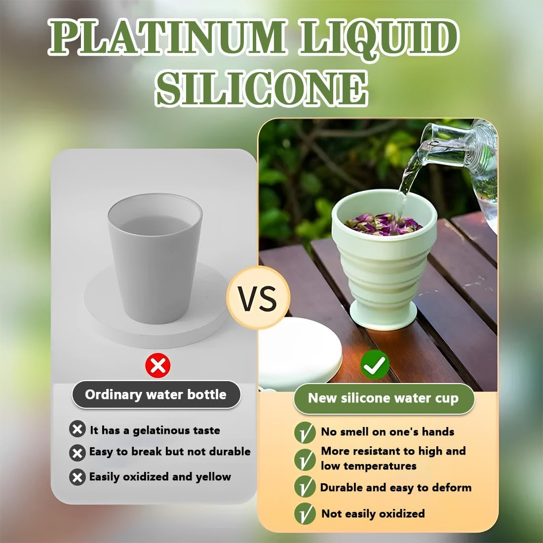 Pack of 2 Foldable Silicone Cups, 180 Ml, Bpa-Free Folding Cup Silicone with Airtight Lid, Reusable Foldable Travel Mug, Portable Foldable Cup for Picnic, Camping, Hiking image number 5