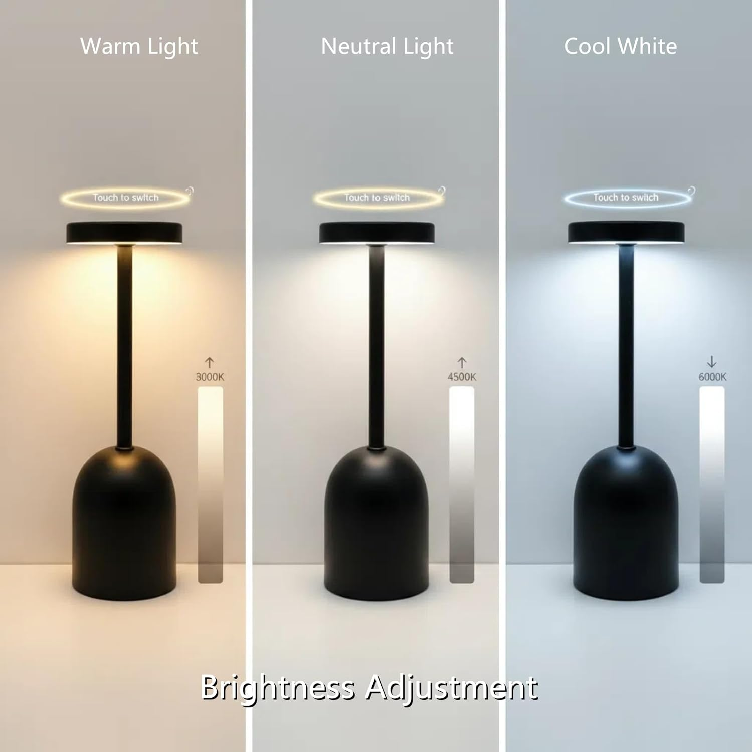 Howeifull LED Table Lamp Wireless, USB-C Rechargeable 5200 Mah Small Table Lamp Battery, Dimmable Touch LED Metal Table Lamp with 3 Colour Temperatures, Portable for Modern Living Room, Children'S