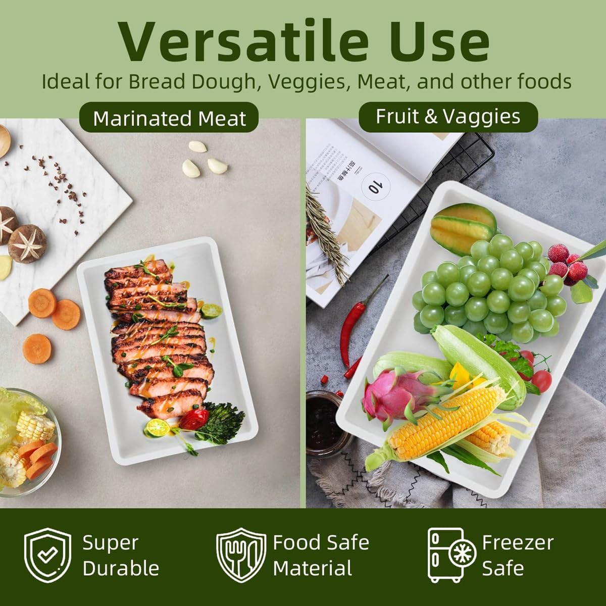 2 Pack Pizza Dough Proofing Box with Cover, Rectangle Homemade Bread Tray with Silicone Spatula, Stackable Pizza Dough Container, White, 17.6 X 12.6Inch image number 4