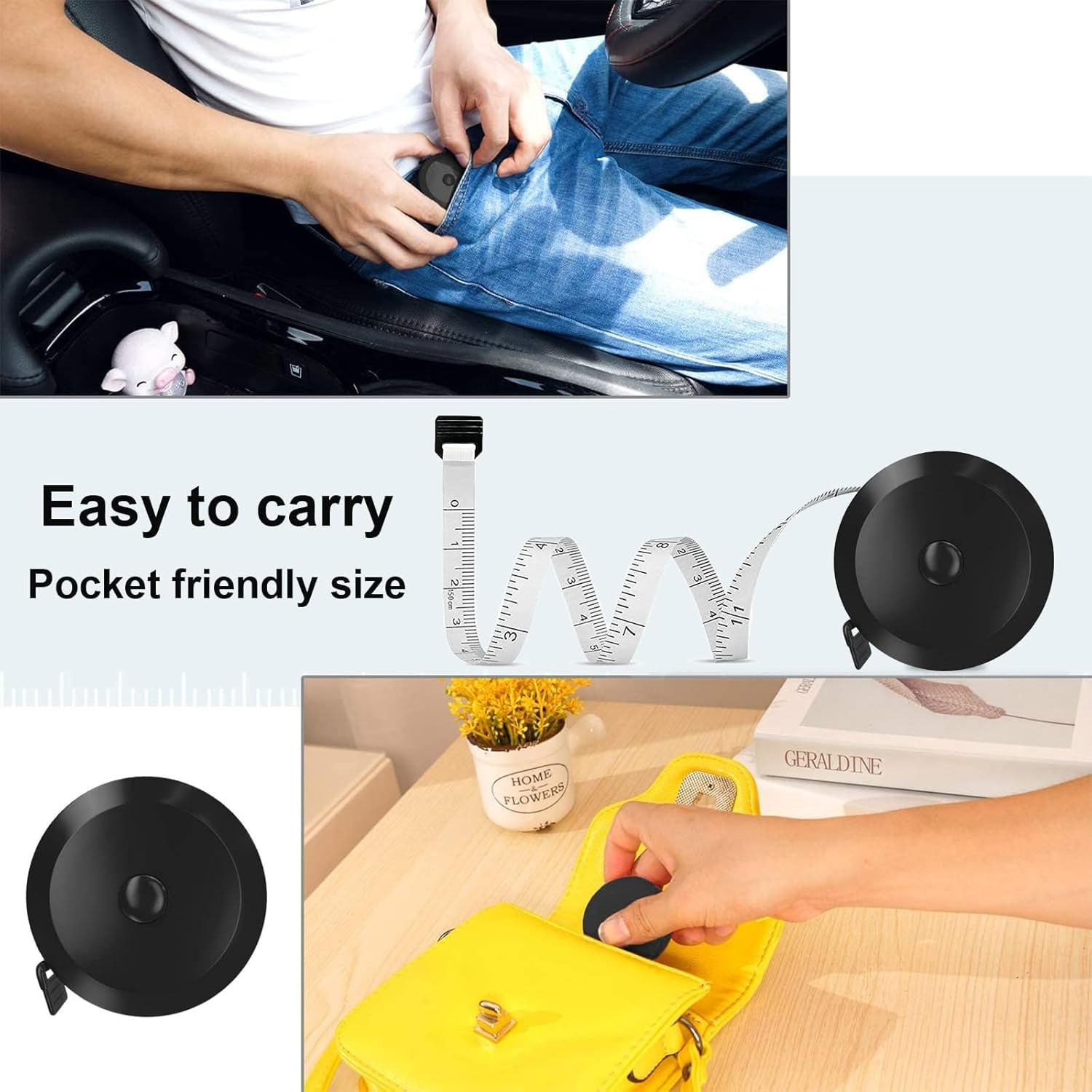 Tape Measure for Body Measuring Tape, 2 Pcs Sewing Measuring Tape, Retractable Measurement Tape for Body, Tailor, Sewing, Craft, Cloth (Black,White) image number 1