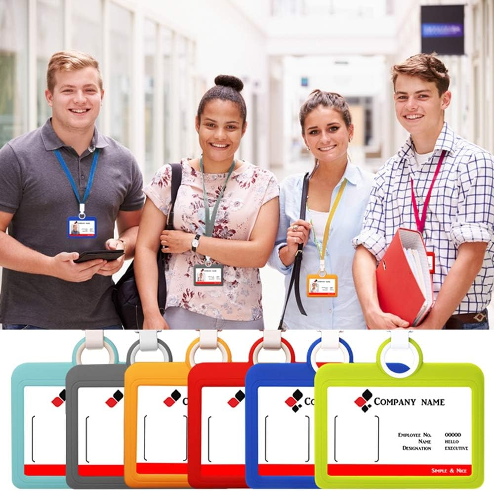 Badge Holder Silicone Horizontal ID Badge Card Holder with Lanyard Neck Strap Heavy Duty ID Card Business Card Offices Supplies image number 2