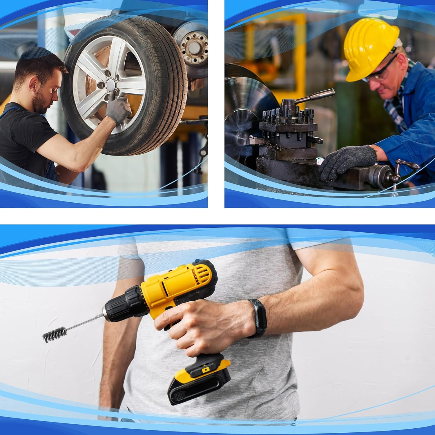 4Pcs Wire Brush, Stainless Steel Twisted Bore Brush with 1/4" Hex Shank for Power Drill Impact Driver & Tube Cleaning, 3/8'' 1/2'' 3/4'' 7/8'' Diameter