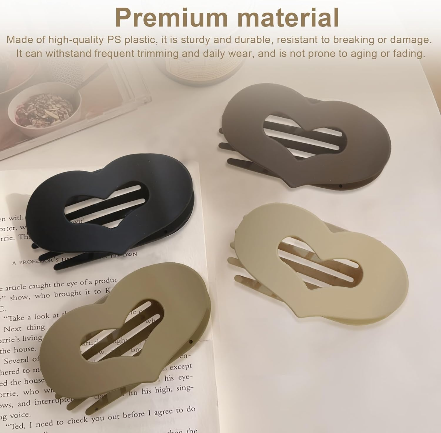 HERKINDNESS Pack of 6 Flat Hair Clips, Heart Shape Beak Hair Clip, Non-Slip Hair Clip, Thick Hair, Curved Design Hair Clip, Women, for Date, Work, School image number 4