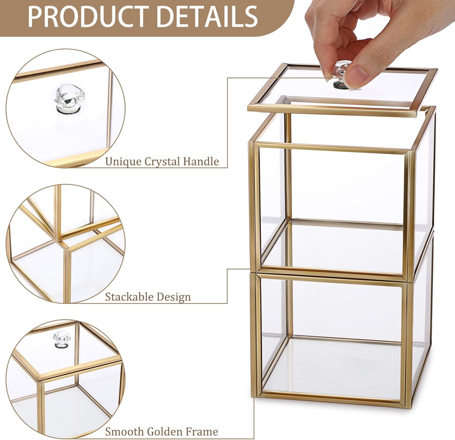 Hipiwe Glass Qtip Holder Dispenser with Lid 2-Tier Stackable Bathroom Containers Cotton Ball & Swab Holder Vanity Organizer Jars Gold for Makeup Pads image number 6