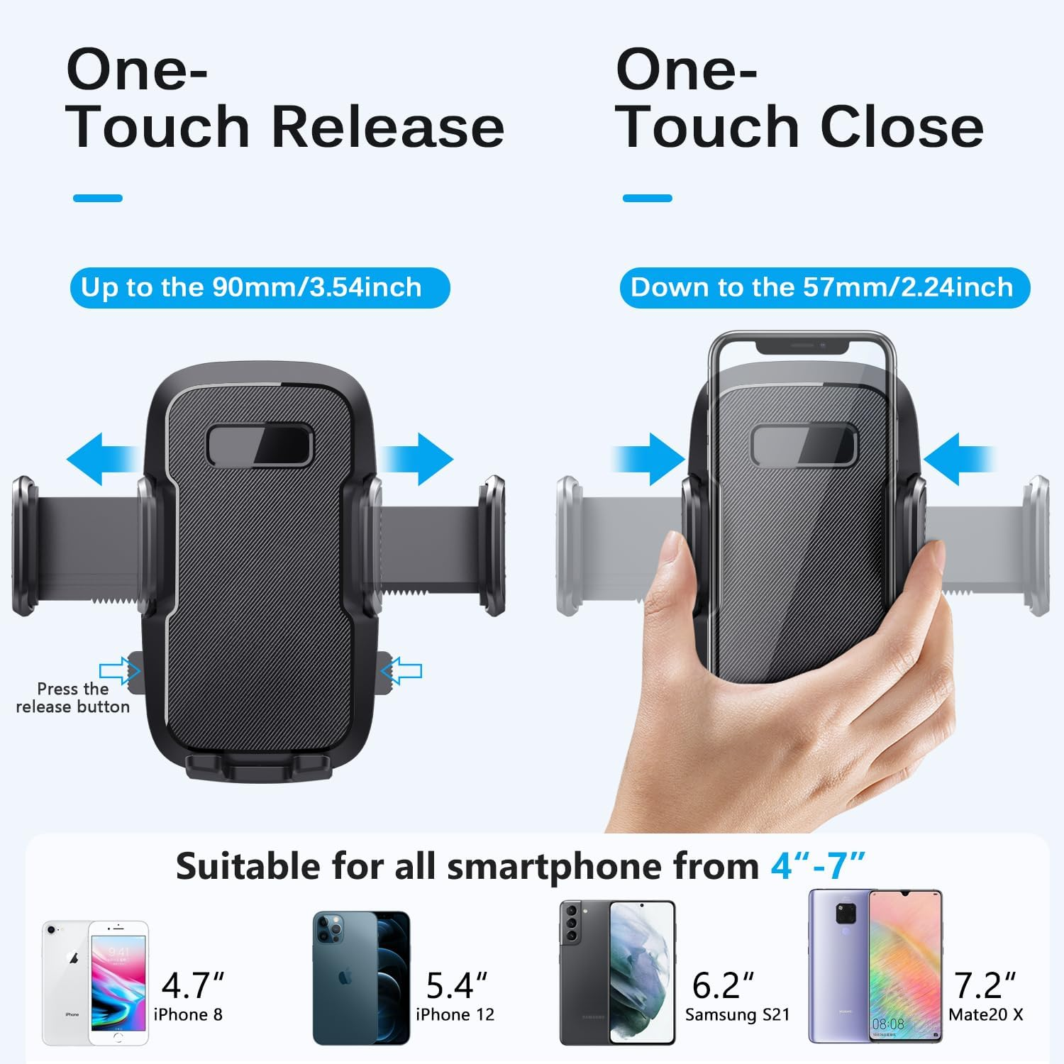 BASEMO 3-In-1 Car Phone Mount &ndash; Dashboard, Windshield & Air Vent Holder with 360&deg; Rotation, Secure Suction, Fits 4.7-7.2 Inch Mobile Phones (Iphone, Samsung, Huawei) (Side-Opening Type) image number 6