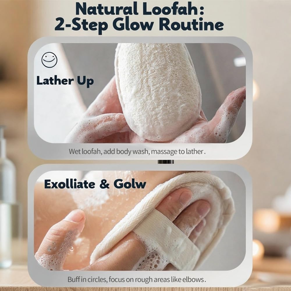 Natural Loofah Pad Back Scrubber- (Pack of 2) Body Exfoliating Scrubber Shower Luffa Sponges Deep Clean Exfoliating Glove for Smooth Skin Shower Loofah Sponge Plant Pads for Women Men（9.5&times;15Cm ） image number 6